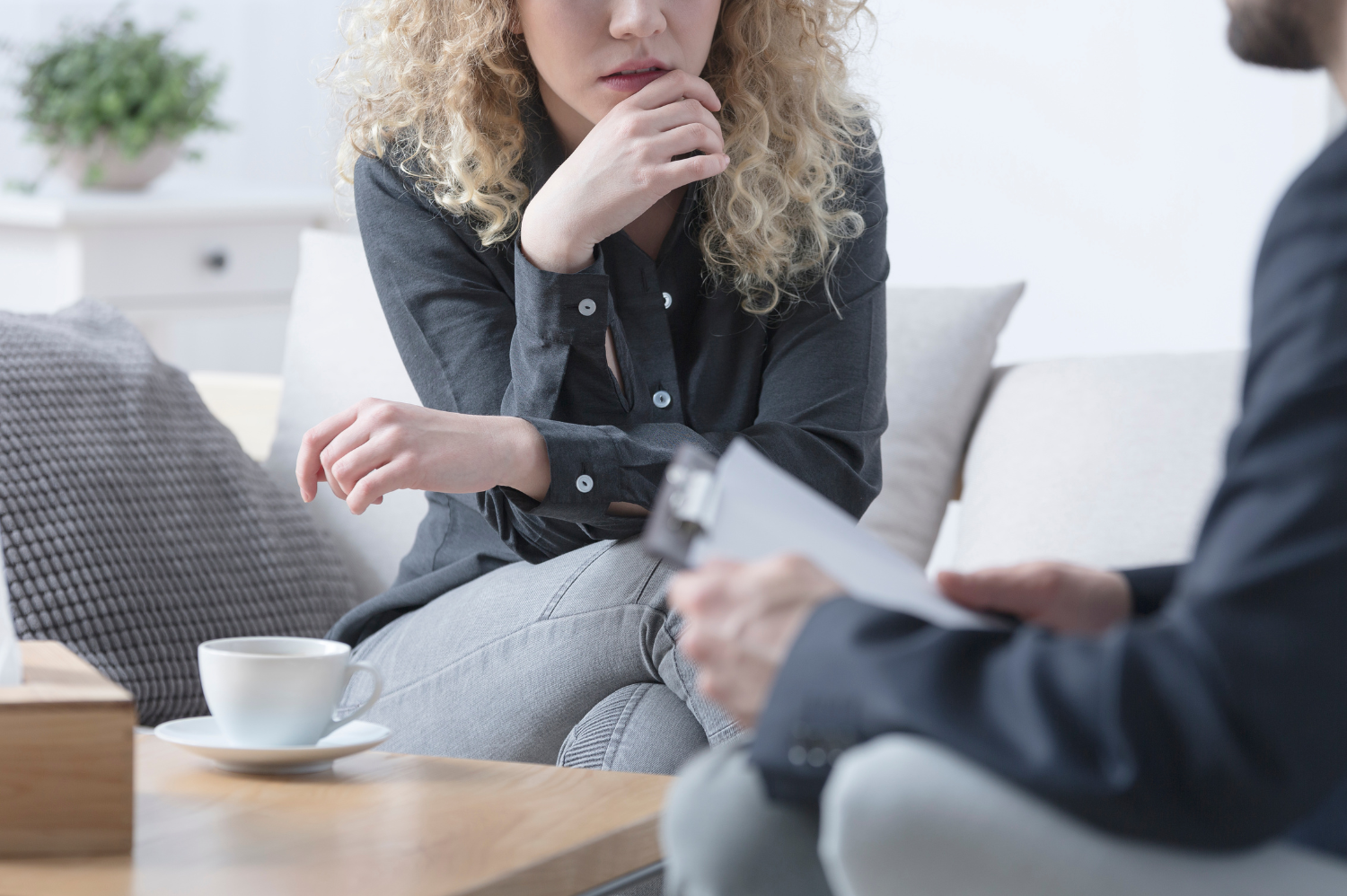 Woman speaking with a therapist during a counselling session
