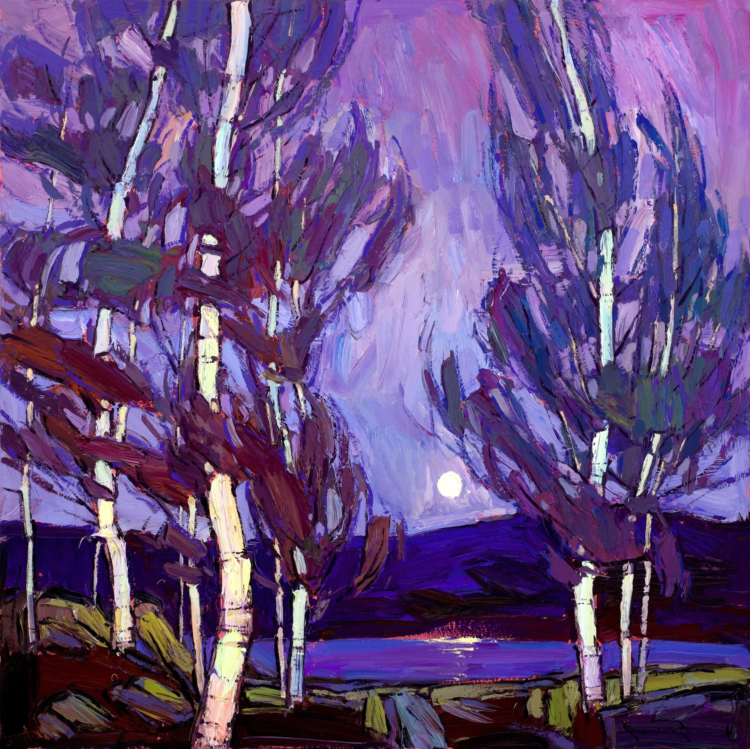 &ldquo;Moon&rsquo;s Companions&rdquo; | 36x36 in. Here&rsquo;s another piece heading to @petersoncontemporary for the show next month. #moonrise #nocturnepainting