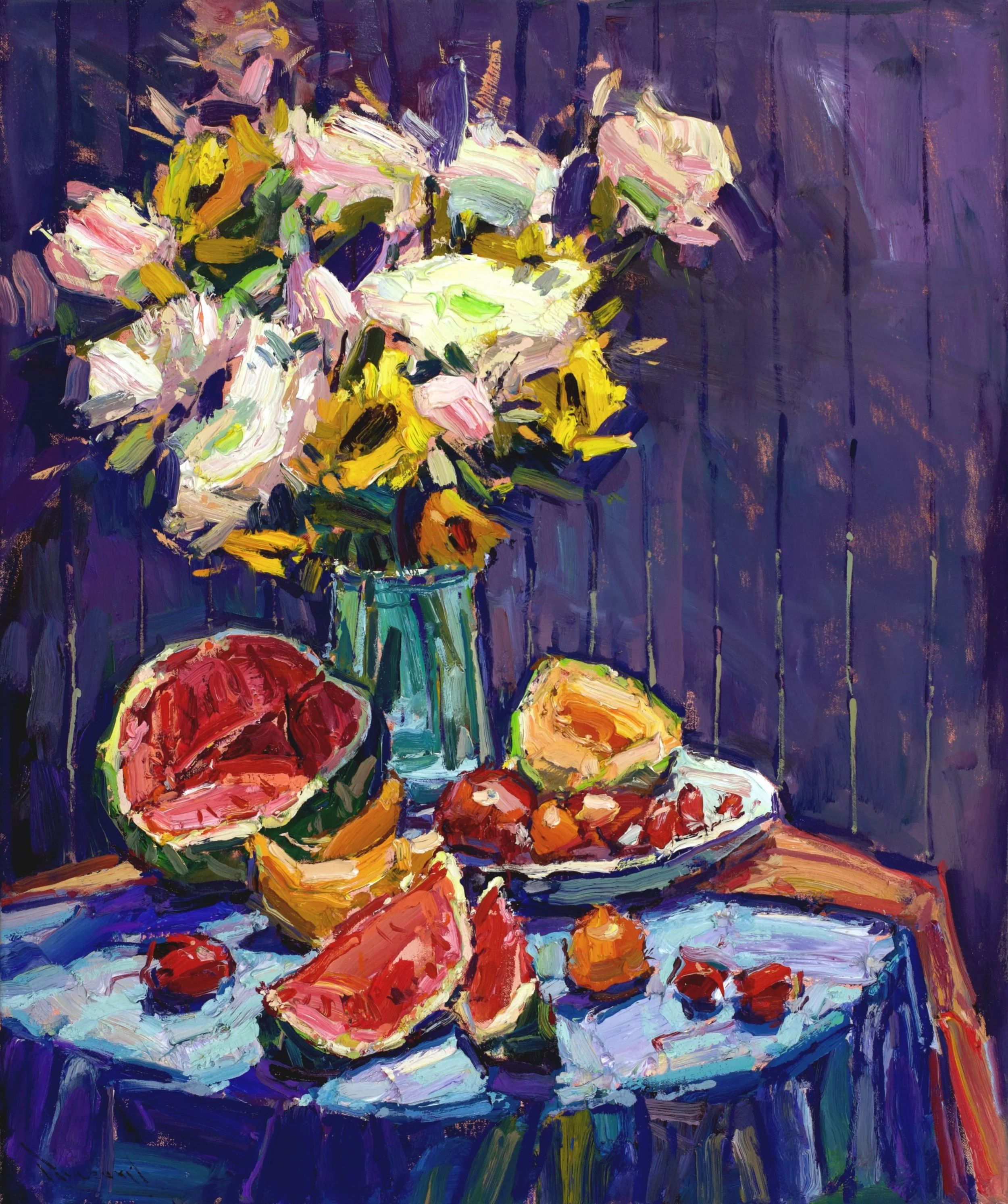 Here&rsquo;s a plein air still life I did last summer and recently finished it up in the studio. 36x30&rdquo; oil on canvas #stilllife #outdoorstilllife #pleinairpainter
