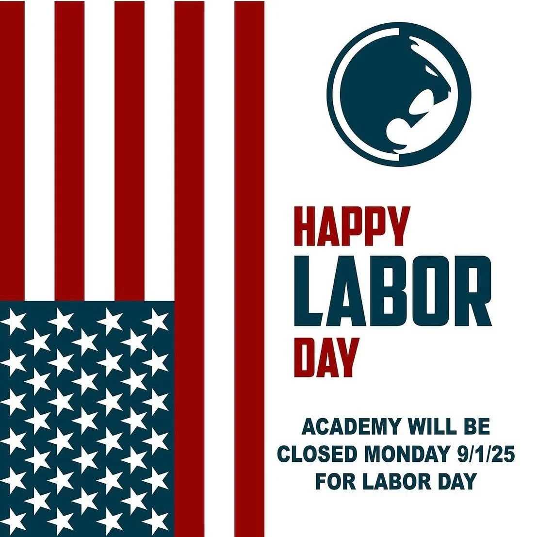 The Academy will be  closed on Monday 09/01/2025
Happy Labour Day 🇺🇸🇺🇸🇺🇸🇺🇸🇺🇸
