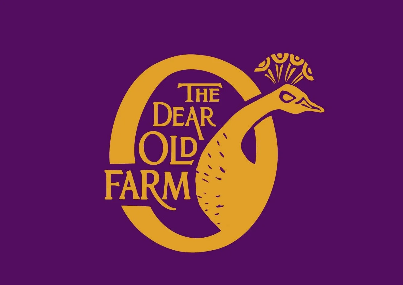 Dear Old Farm logo in yellow with purple background.