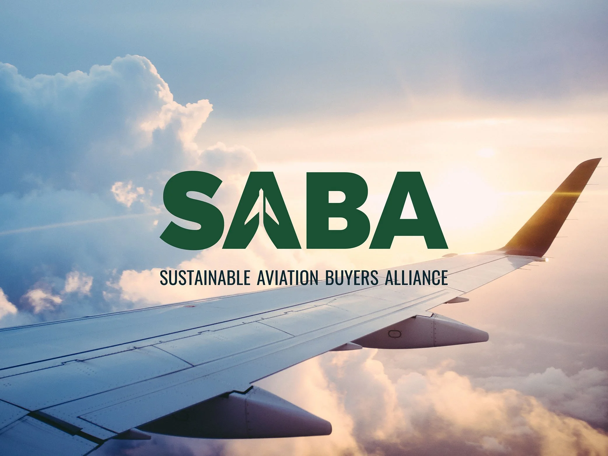 SABA logo displayed on background image of an airplane wing
