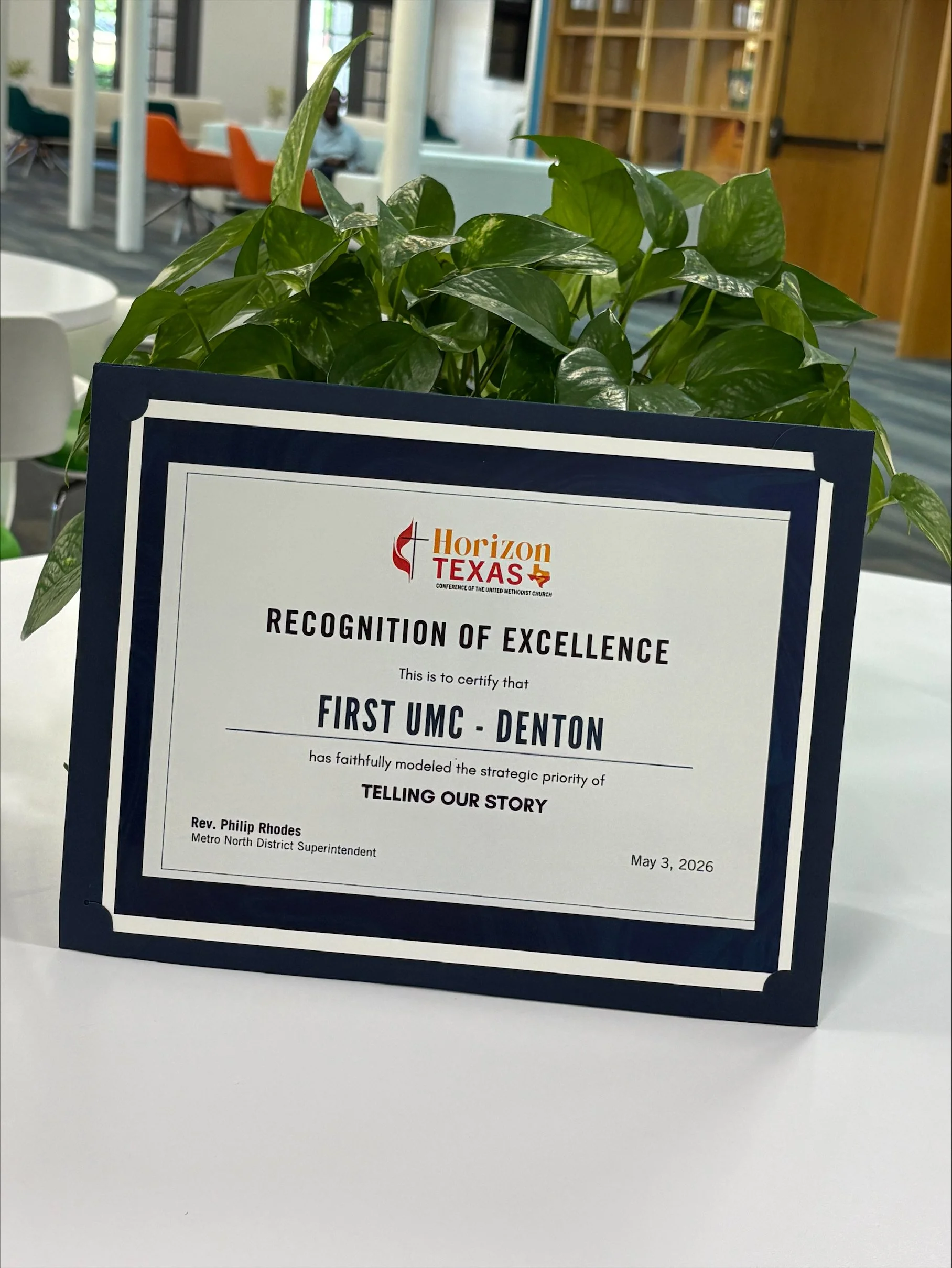 FUMC Denton Receives Recognition of Excellence Award