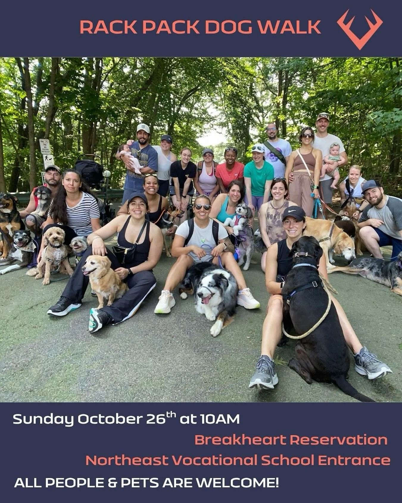 👻 Howl-o-ween Rack Pack Dog Walk! 🐾

Calling all boo-tiful pups and their humans! 🐶💀
 Join the Rack Pack this Sunday at 10AM for a fang-tastic 3-mile walk at Breakheart Reservation! 🦇🍂

Leashes on, costumes encouraged, tails waggin&rsquo; &mdas