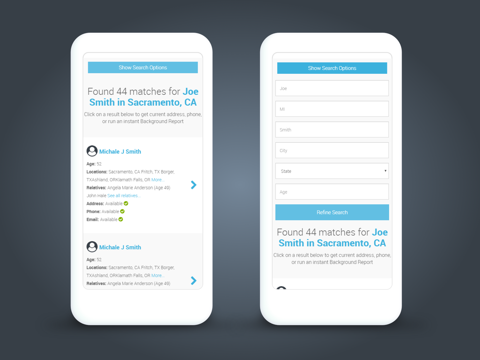 Mobile Search Results - Adaptable, data-dense grids to provide users an optimal experience on mobile devices.