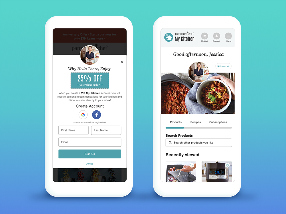 On-site retargeting and account creation - Incentives for account creation were offered, while social sign-in was provided to lower interaction costs on building a personalized shopping experience.