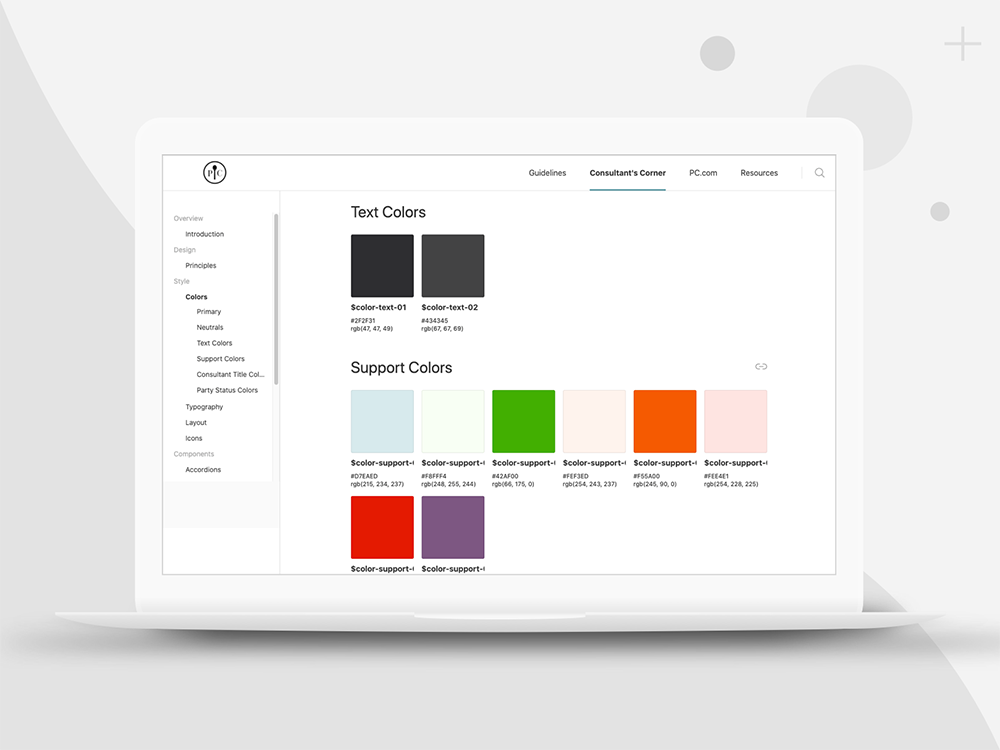 Colors - The color palette is designed and implemented with a theme method. The global color variables are determined by common roles and usage; it is not based uniquely on a color value (i.e. unique hex code). The same color value may be assigned t…