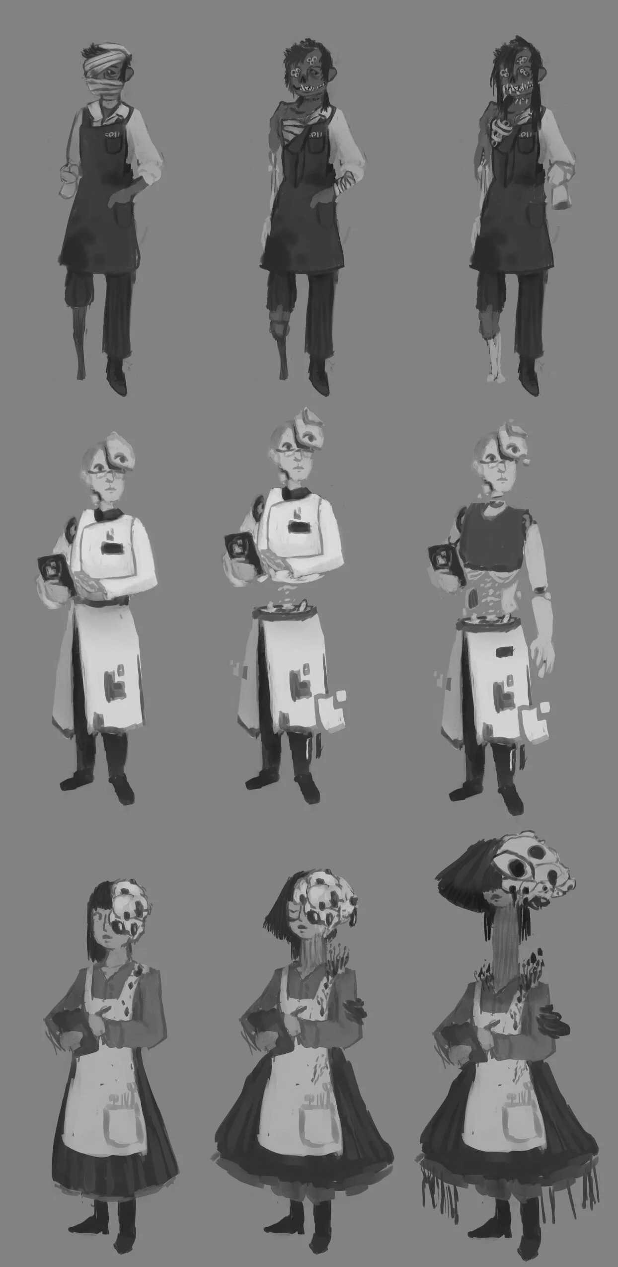 Infected Scientist Designs - Progression sketches