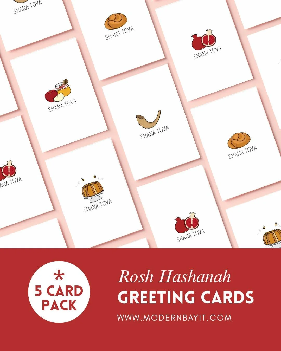 Send a little sweetness this New Year! 🍎🍯 LAST CHANCE!
Our Rosh Hashanah Greeting Card Pack includes 5 hand-illustrated designs — each with a special holiday symbol. Perfect for wishing family & friends a heartfelt Shana Tova. Includes 5