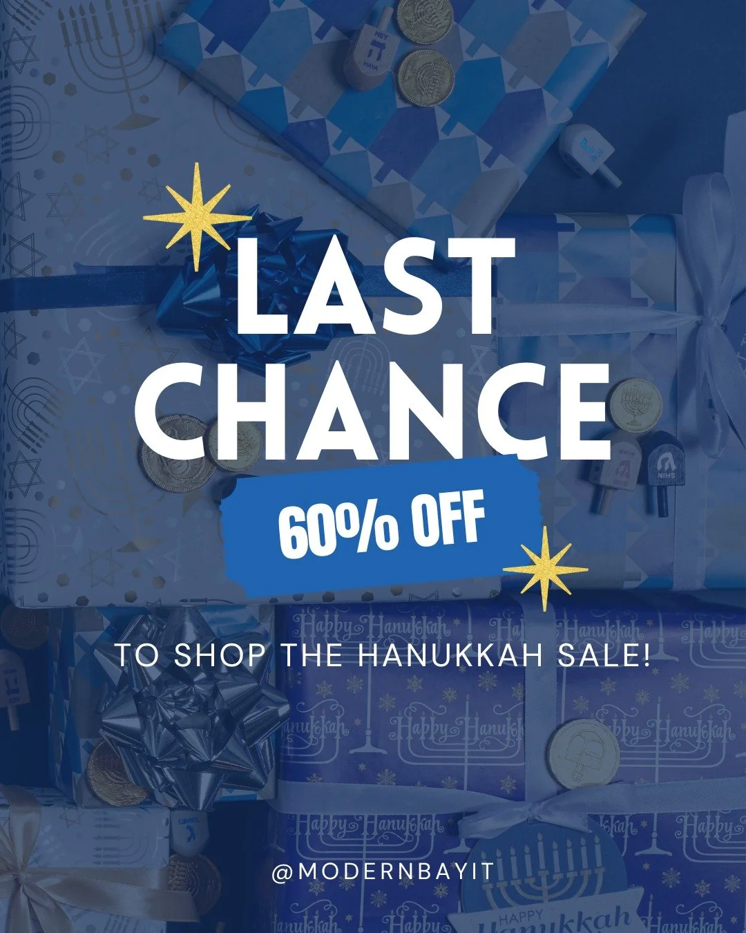 ✨ LAST CHANCE TO SHOP THE HANUKKAH SALE ✨
Hanukkah begins this Sunday &mdash; and this is your final chance to grab something from the Closing Sale and Hanukkah Collection before it&rsquo;s gone for good.

🕎 Gift wrap + tags
🕎 Jewish jewellery 
🕎 