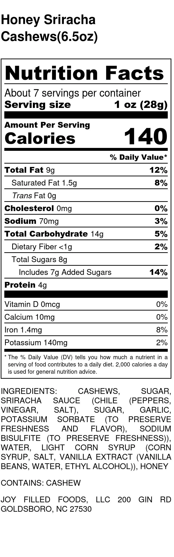 Honey Sriracha Cashews