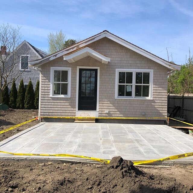 Close to wrapping up the stonework at this Hyannisport  project! . . . .  The Everblue Porcelain patio will add outdoor living space to the guest cottage and will be the point of connection to the main house via trellis.