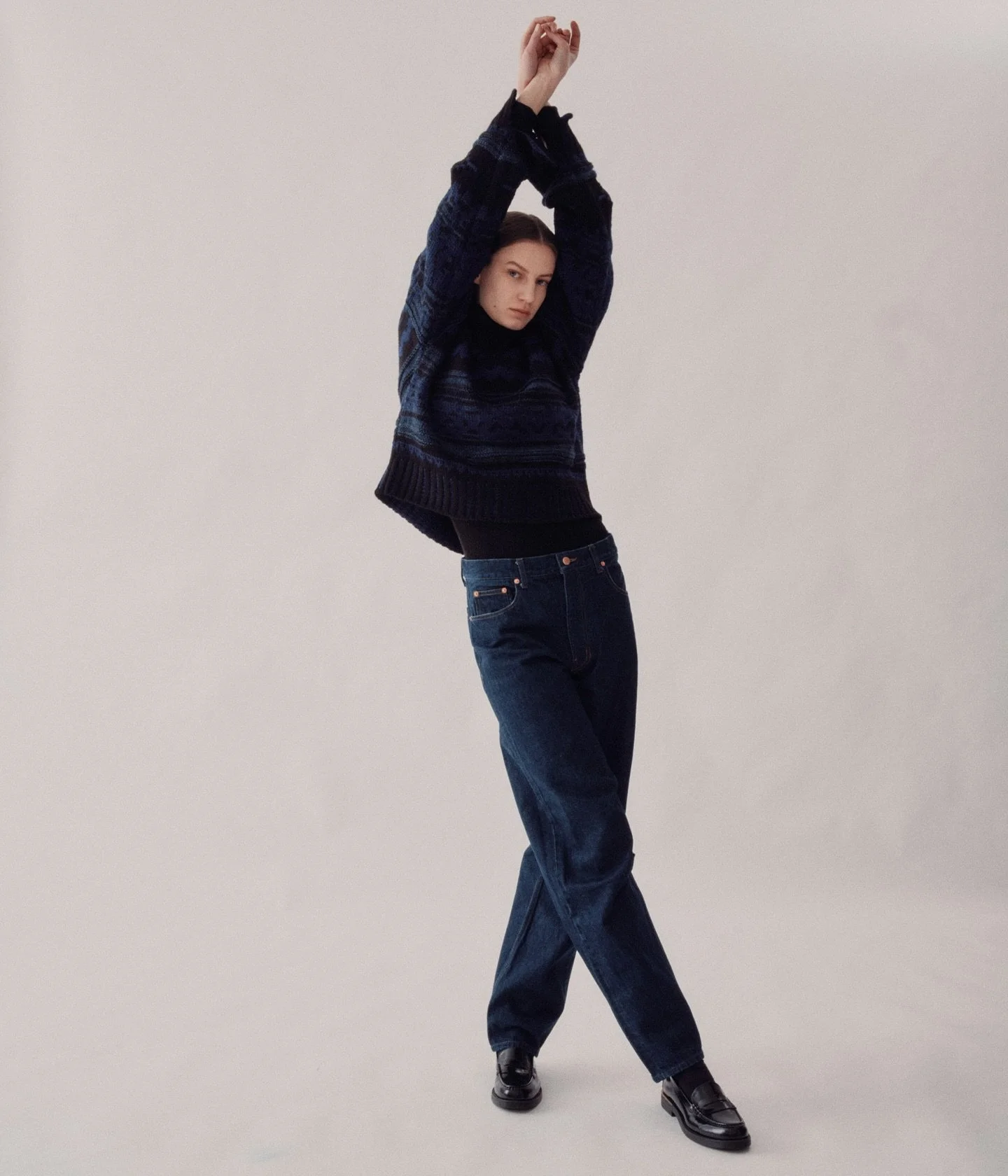 Our Jacquard Nadia sweater , made in Peru using all natural fibers . Soft wool yarns in shades of blue and black. worn with our archive denim. A signature Nymane look. 

#fallfashion #slowfashion #fallknit #madeinperu #consciouslymade #womensclothing