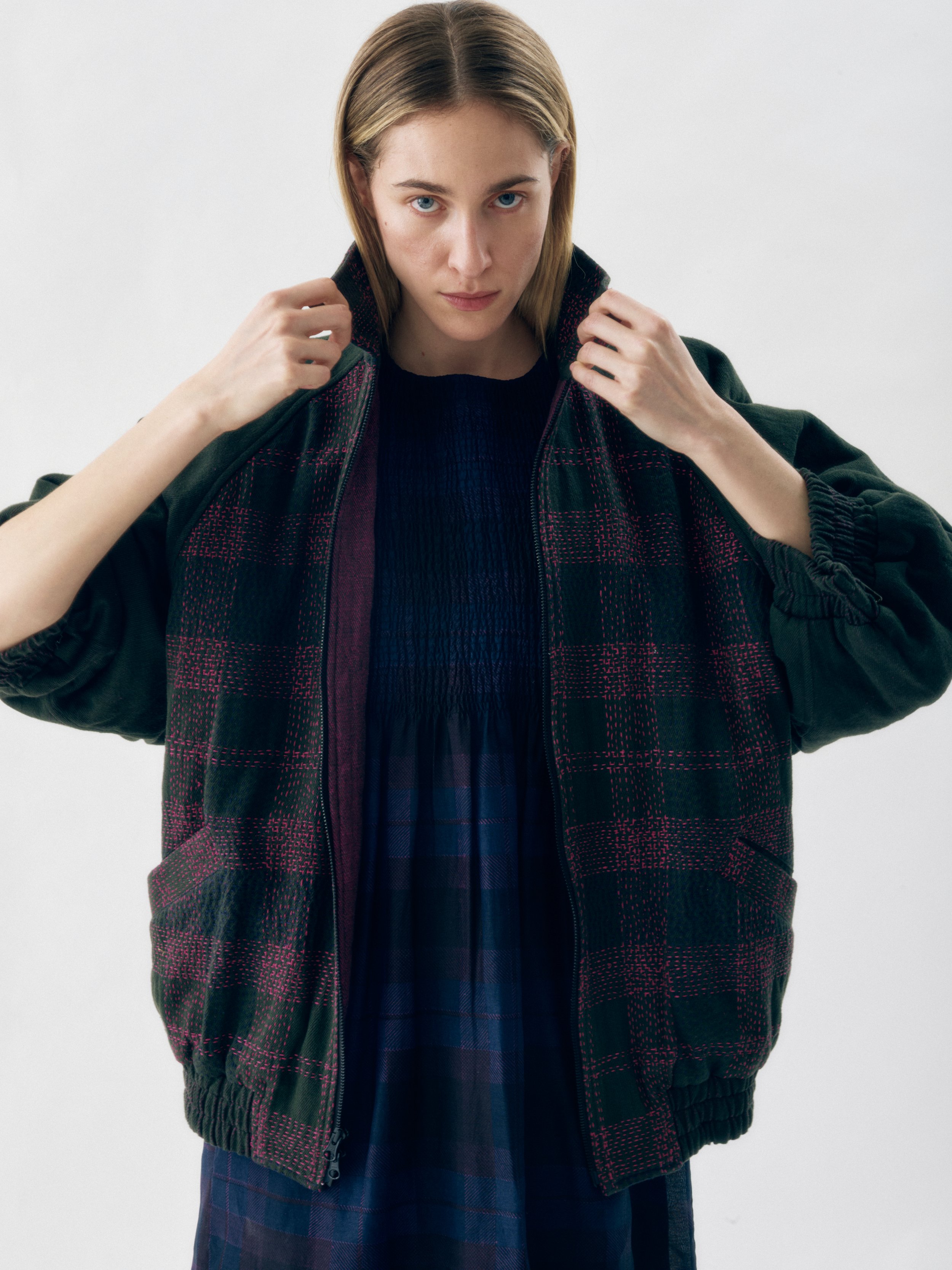 VARSITY JACKET  Reversible with plaid embroidery