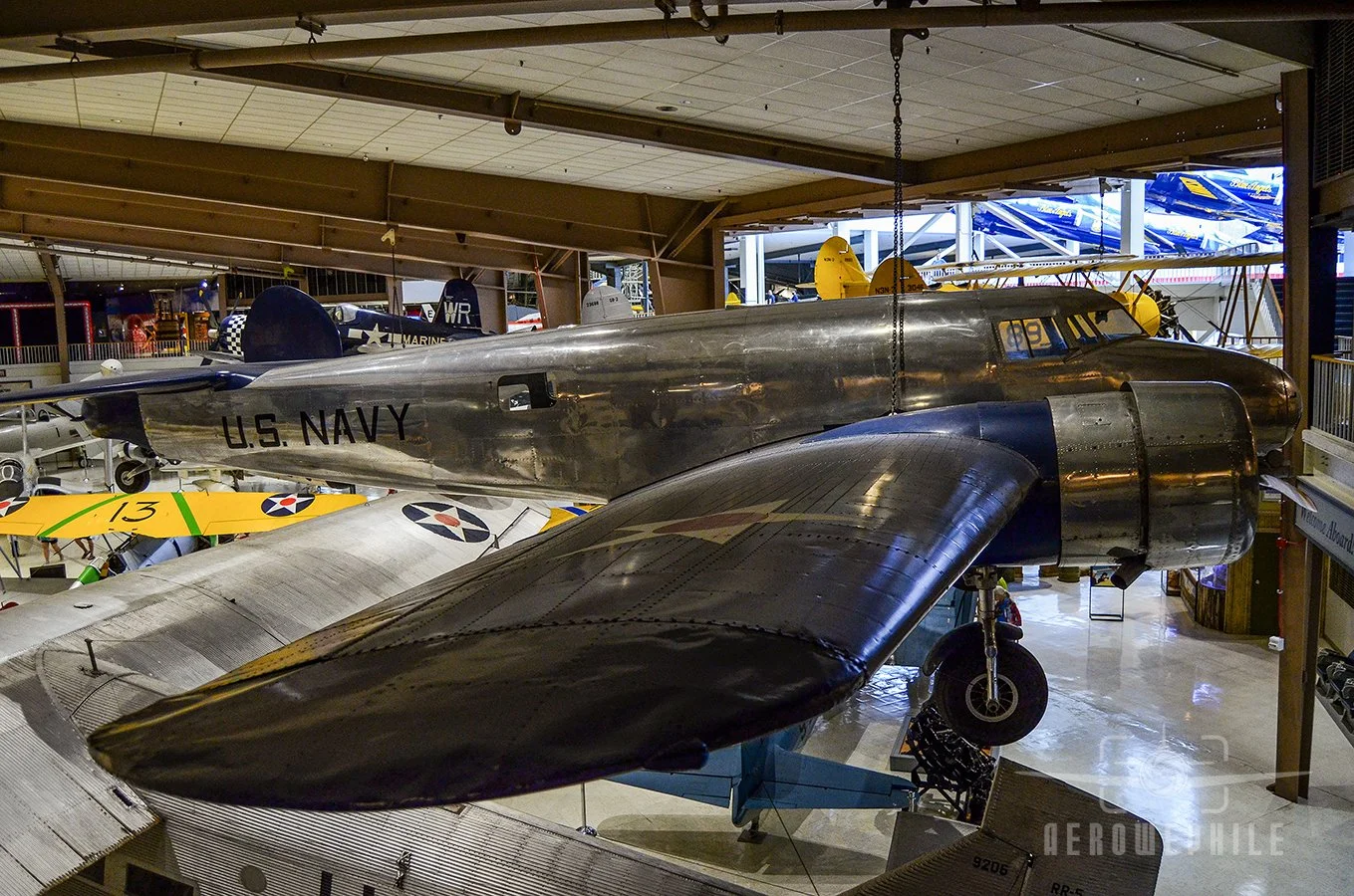 Purchased in 1936, the Lockheed 10A and B Electra were designated R2O and R3O, respectively. The R2O was used as the personal transport for the Secretary of the Navy. The aircraft on display is painted as the Secretary of the Navy's transport.