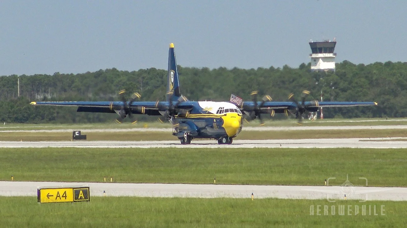 Blue Angels "Fat Albert" taxis in after the completion of its flight demonstration.