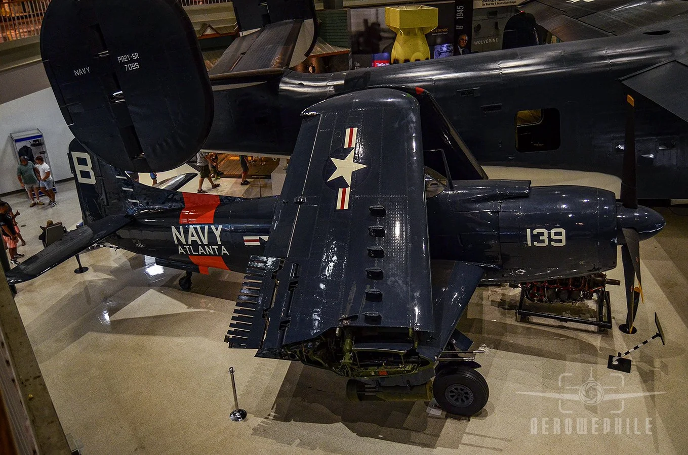Delivered in March 1949, the museum’s AM-1 Mauler (Bureau Number 122397) logged 673 flight hours before being retired from the Naval Air Reserve in 1955. During its career it flew from Naval Air Stations (NAS) Atlanta, Georgia, and St. Louis, Missour