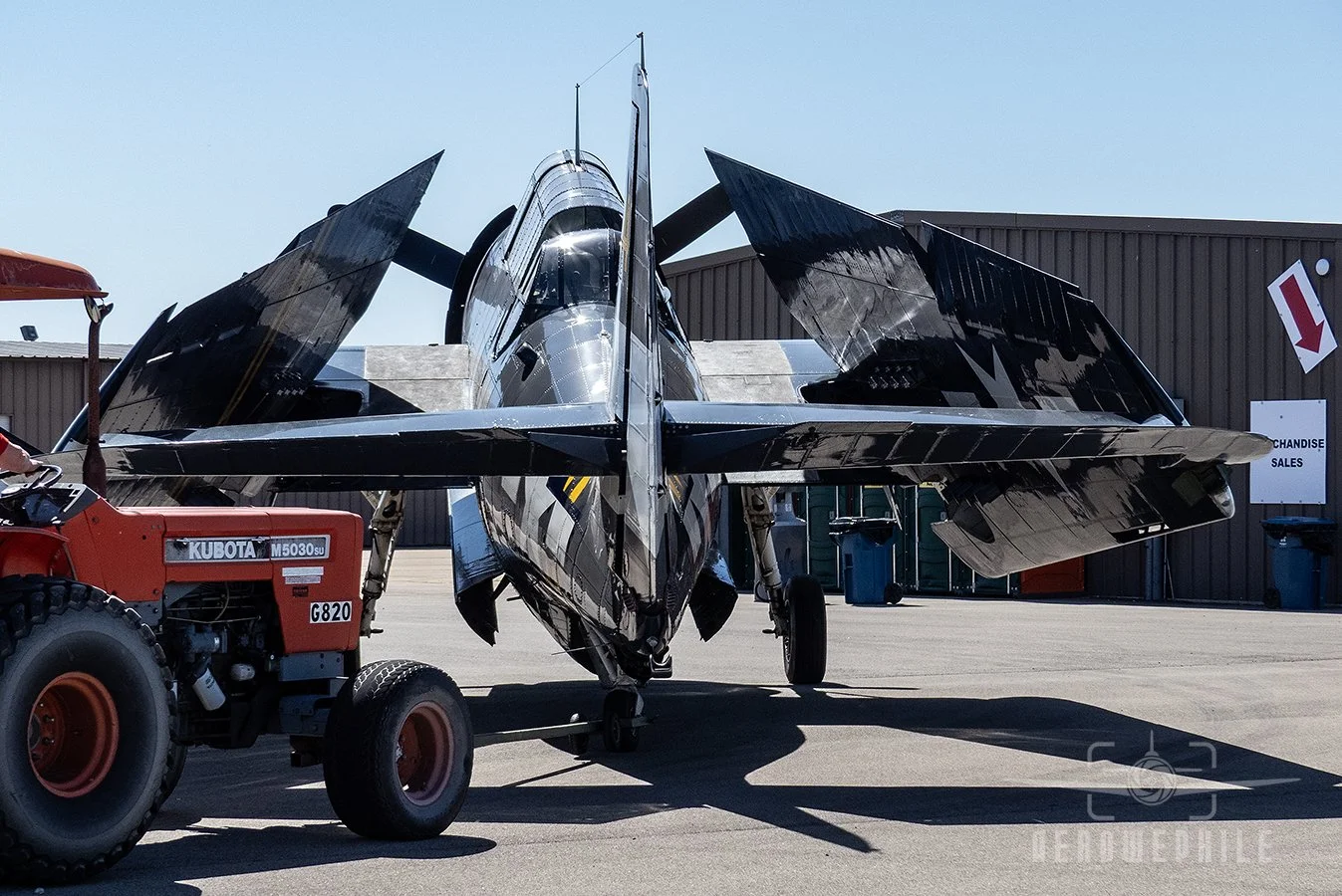 TBM Avenger being pulled out to the flight line. Good view of the compact wing fold.