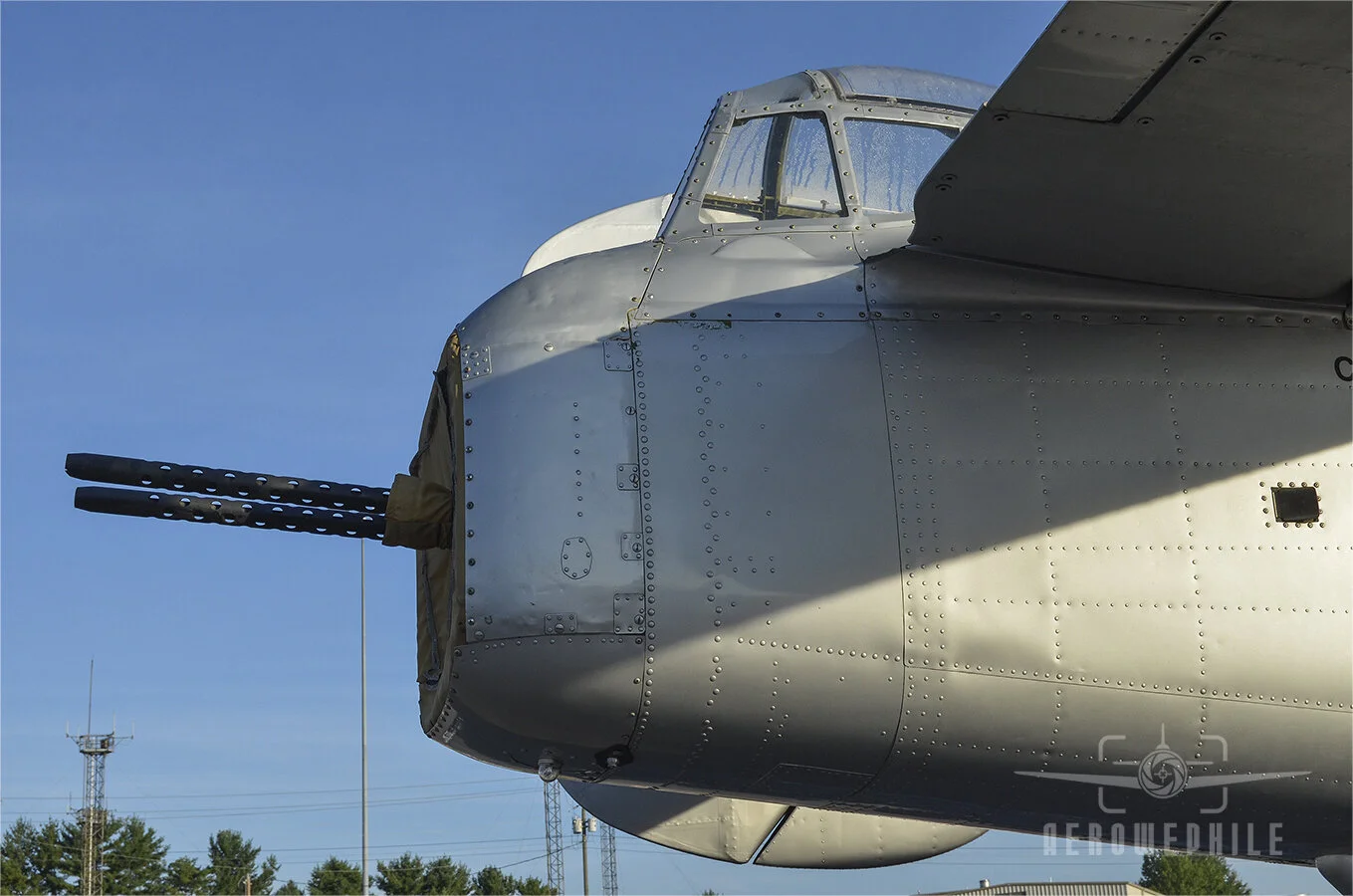 Morning dew on the tail gunner's canopy. B-25J Mitchell "Maid in the Shade" at Tri-Cities Airport.
07Sept18