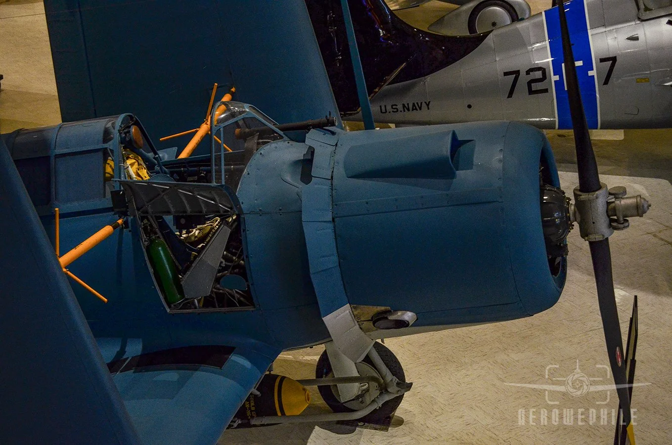 On June 21, 1943, Marine Second Lieutenant A.W. Lemmons ditched the airplane in Lake Michigan during carrier qualification on board the training aircraft carrier Wolverine (IX-64). The airplane spent nearly a half century beneath the waters of Lake M