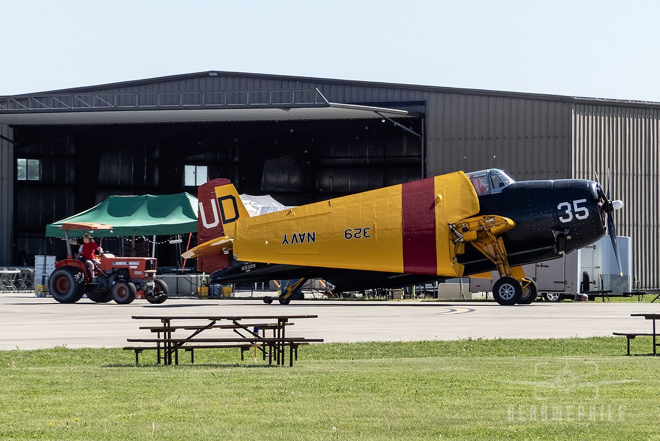 Bringing out the TBM Avenger from the hangers to the flight line.