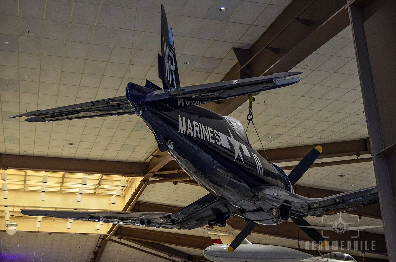 Among the last batch of production F4U-4 Corsairs delivered by Vought, the Museum's F4U-4 (Bureau Number 97349) was accepted by the Navy in 1946, serving in both Navy and Marine squadrons. Stricken from the Navy inventory in July 1956, it arrived at 