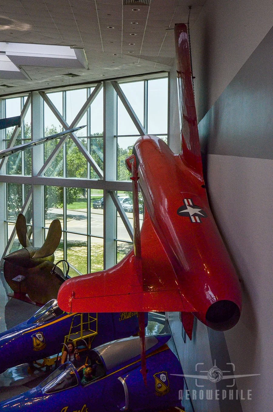 This is the first Douglas D-558-1 Skystreak (Bureau Number 37970), the aircraft in which Commander Turner F. Caldwell established a world speed record on August 20, 1947. It joined the aircraft collection in 1964.