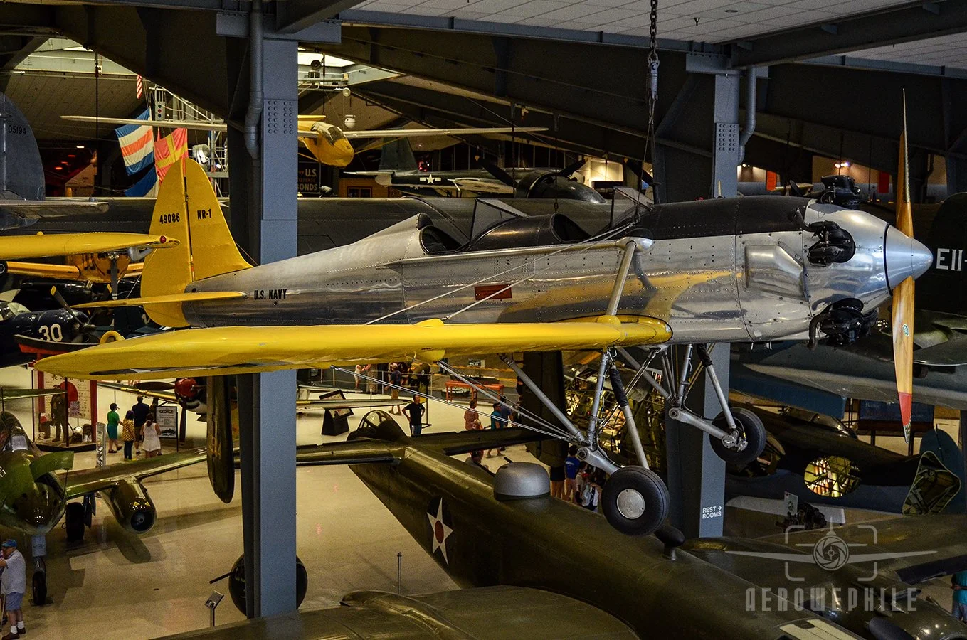 The airplane was built in 1941 and likely flew with the Army Air Forces as a PT-22 primary trainer.  Flown by civilian owners in the postwar years, it was acquired by the National Naval Aviation Museum in 1982 and is painted in the markings of a Navy
