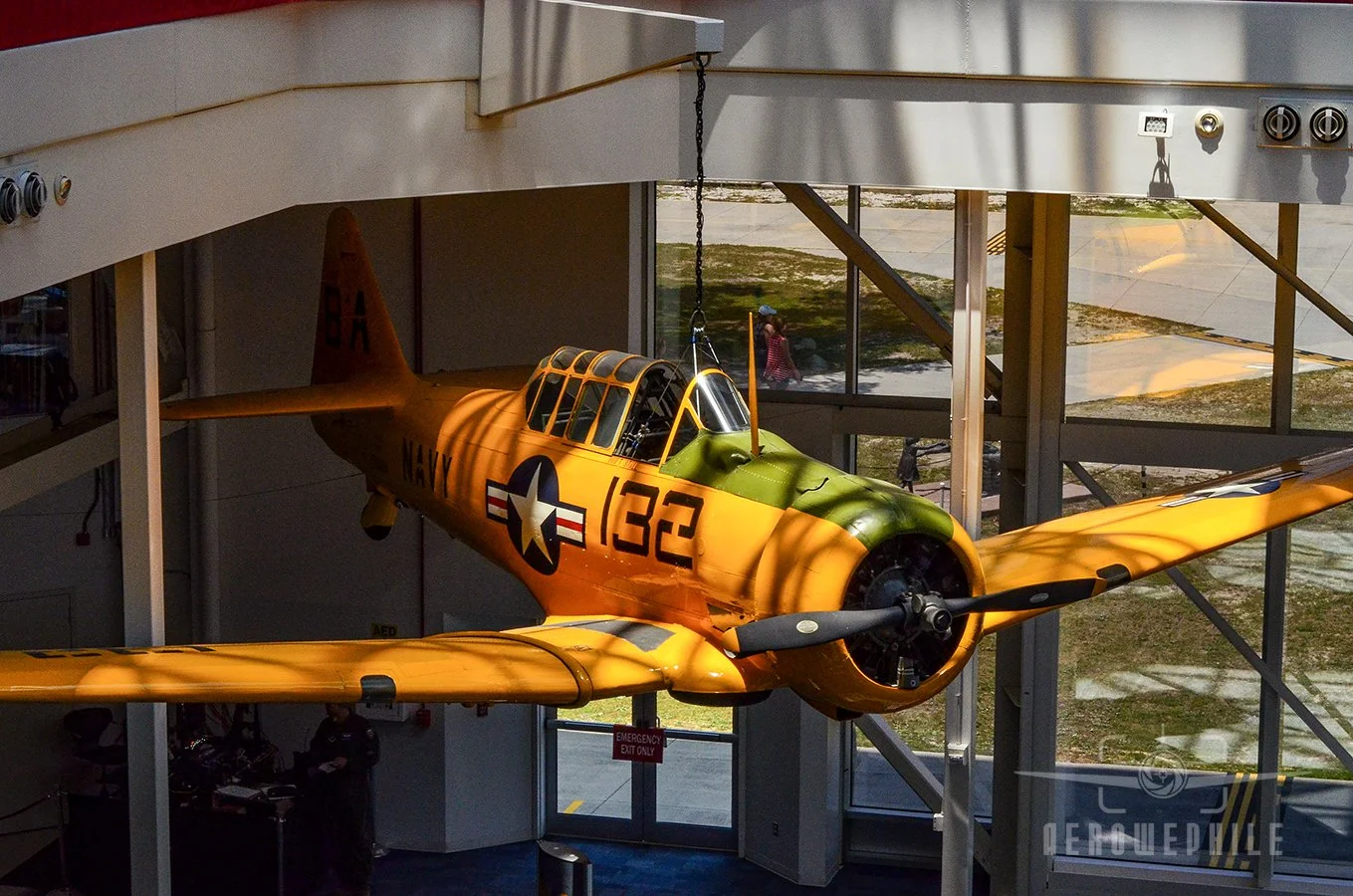The SNJ-5C Texan served for a time in the Argentine Navy before it arrived at the Museum in 1984. The aircraft is displayed in the markings of a squadron at Naval Auxiliary Air Station (NAAS) Barin Field near Foley, Alabama.