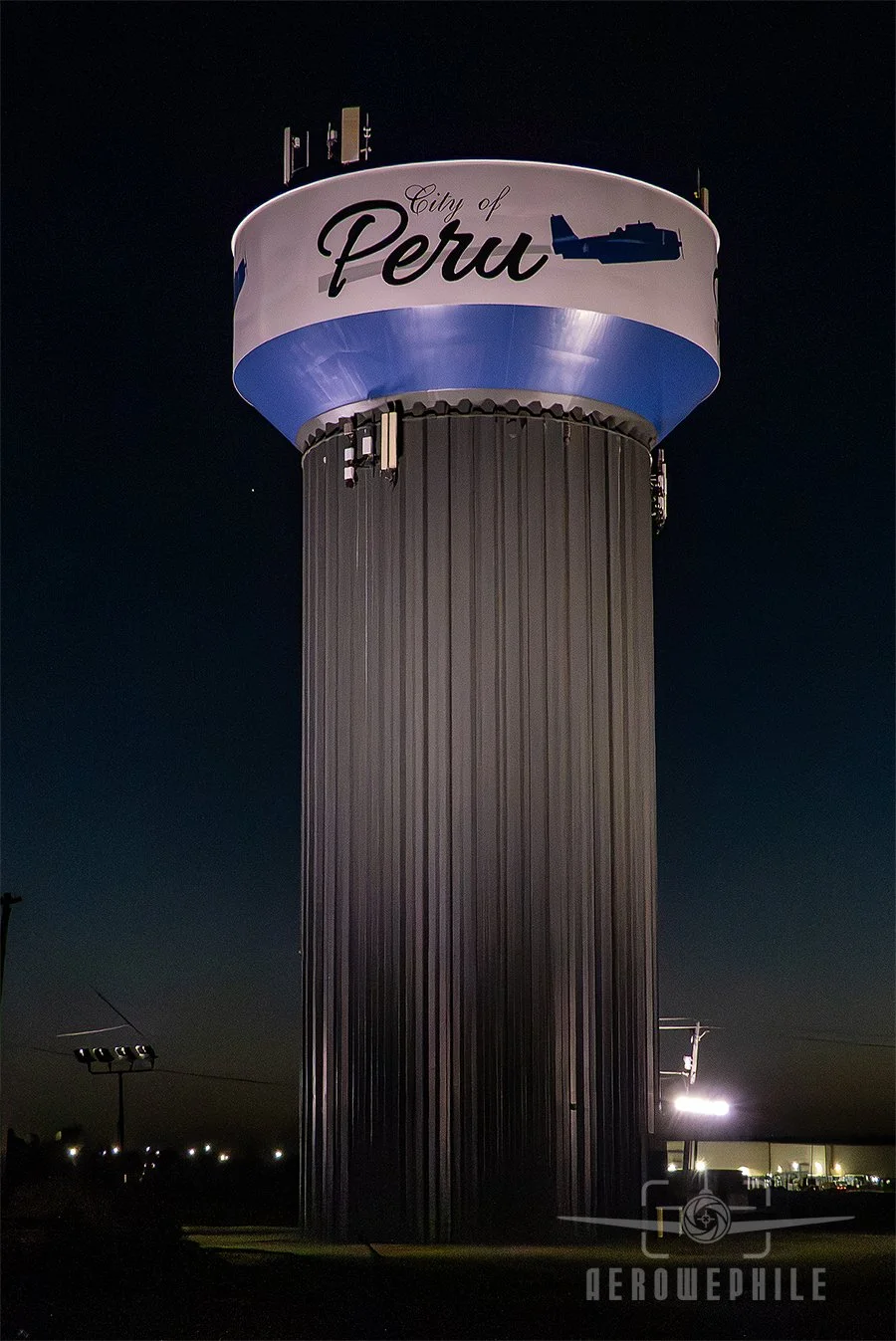 Peru, Illinois water tower with a TBM Avenger painted on the side.