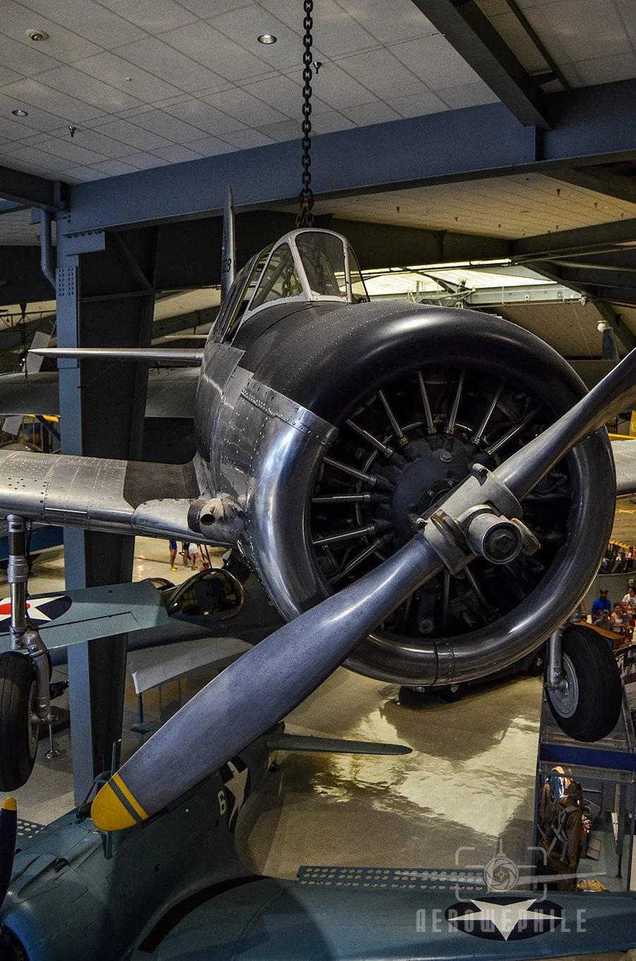 The airplane was built in 1941 and flew with the Army Air Forces as a BT-13A.  It was acquired by the National Naval Aviation Museum from a civilian owner in 1982 and is displayed in the markings of an SNV-1.
