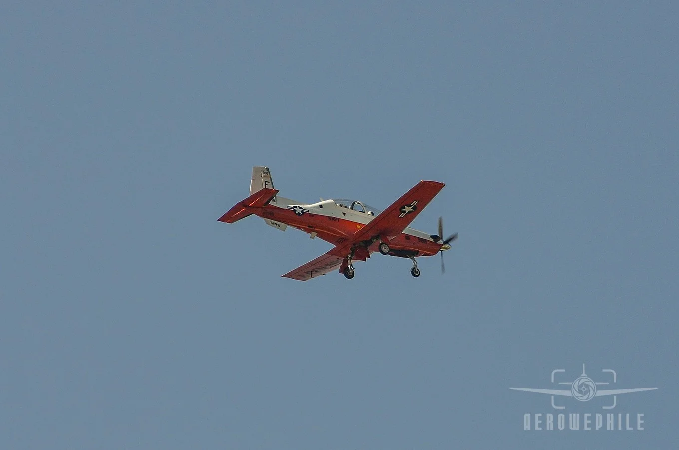Navy Beechcraft T-6 Texan II out for a morning training session.
