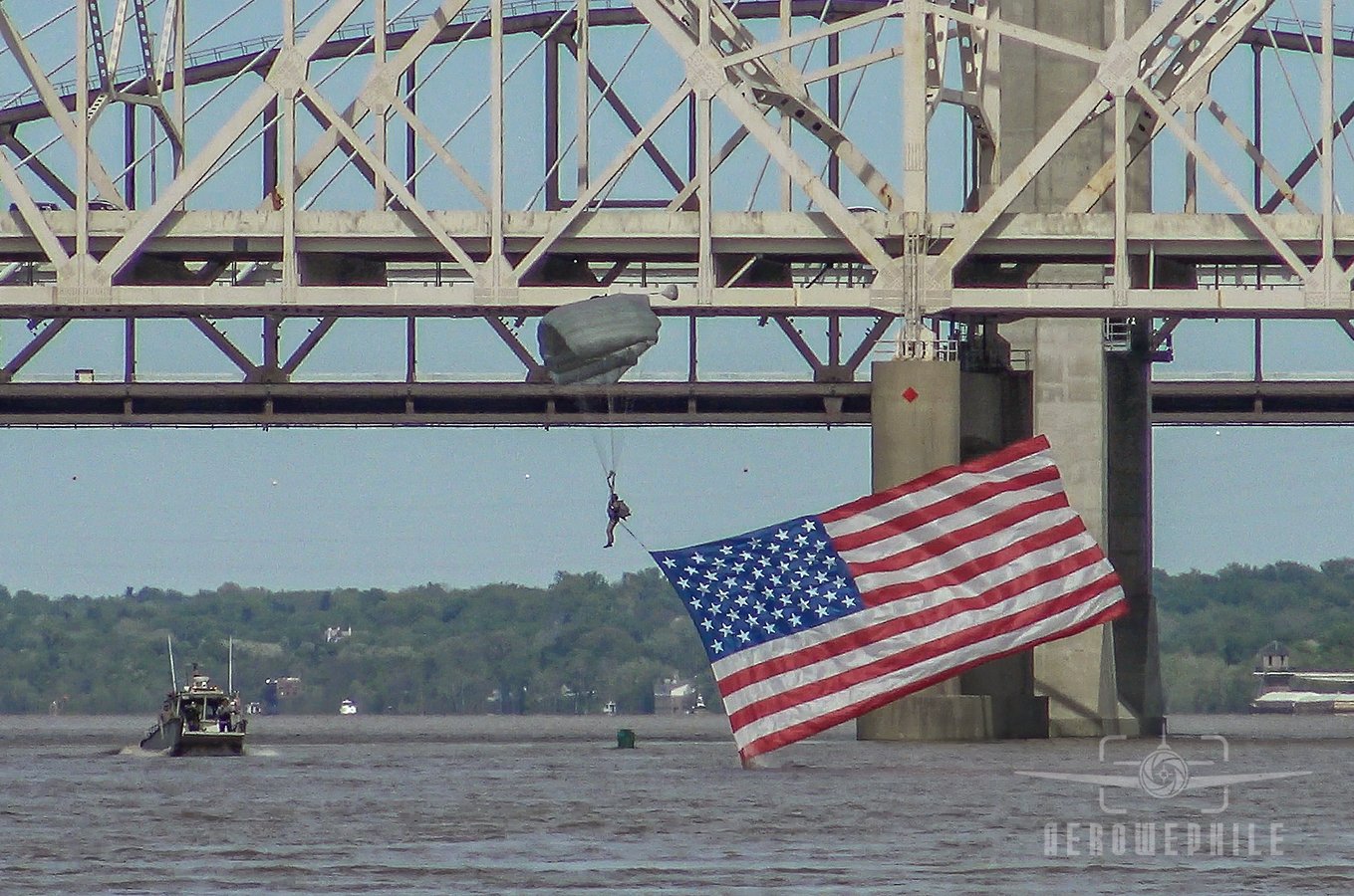 123rd Special Tactics Squadron Parachute Team Member (KY ANG, Louisville, KY) over the Ohio River.