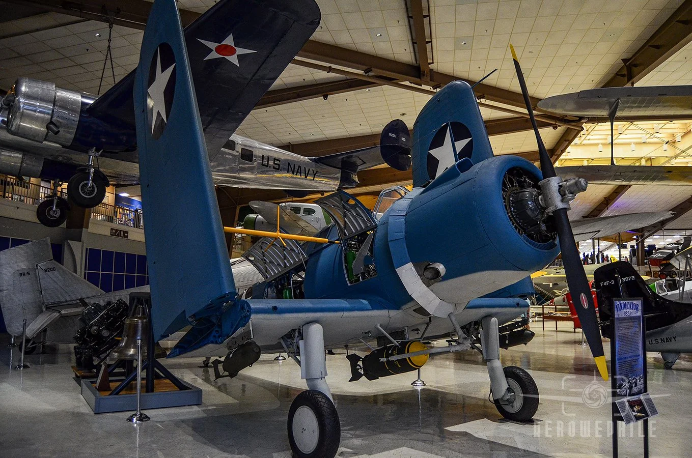 This airplane is the last SB2U-2 Vindicator delivered to the Navy, joining the fleet in 1939. It flew from the decks of the carriers Ranger (CV 4) and Wasp (CV 7), including flights in support of the Neutrality Patrol tracking hostile vessels approac