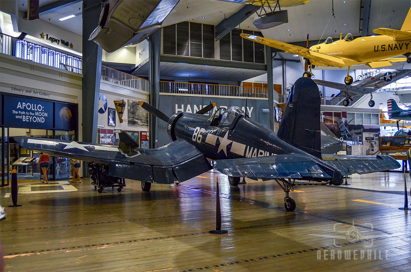 Differing from the XF4U-1 prototype, the production model Corsair was modified by moving the cockpit three feet aft to make room for an additional fuel tank, changing the armament to six .50-caliber wing guns, and adding pilot armor and self-sealing 