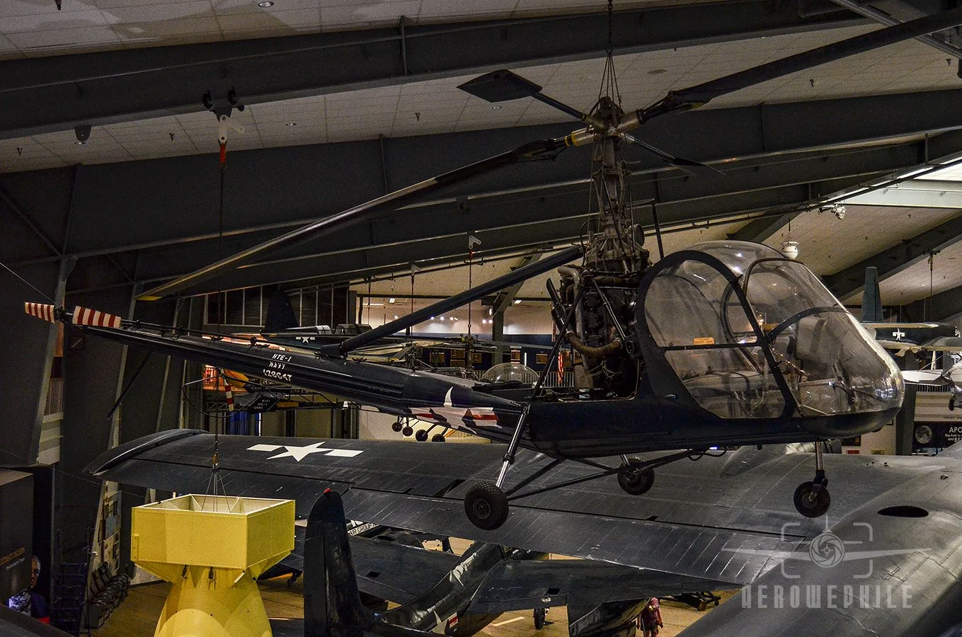 During the Korean War the Navy ordered a number of Hiller Aircraft Corporation's HTE-1s, the most powerful light utility helicopter at that time, for use in medical evacuation, observation and utility.