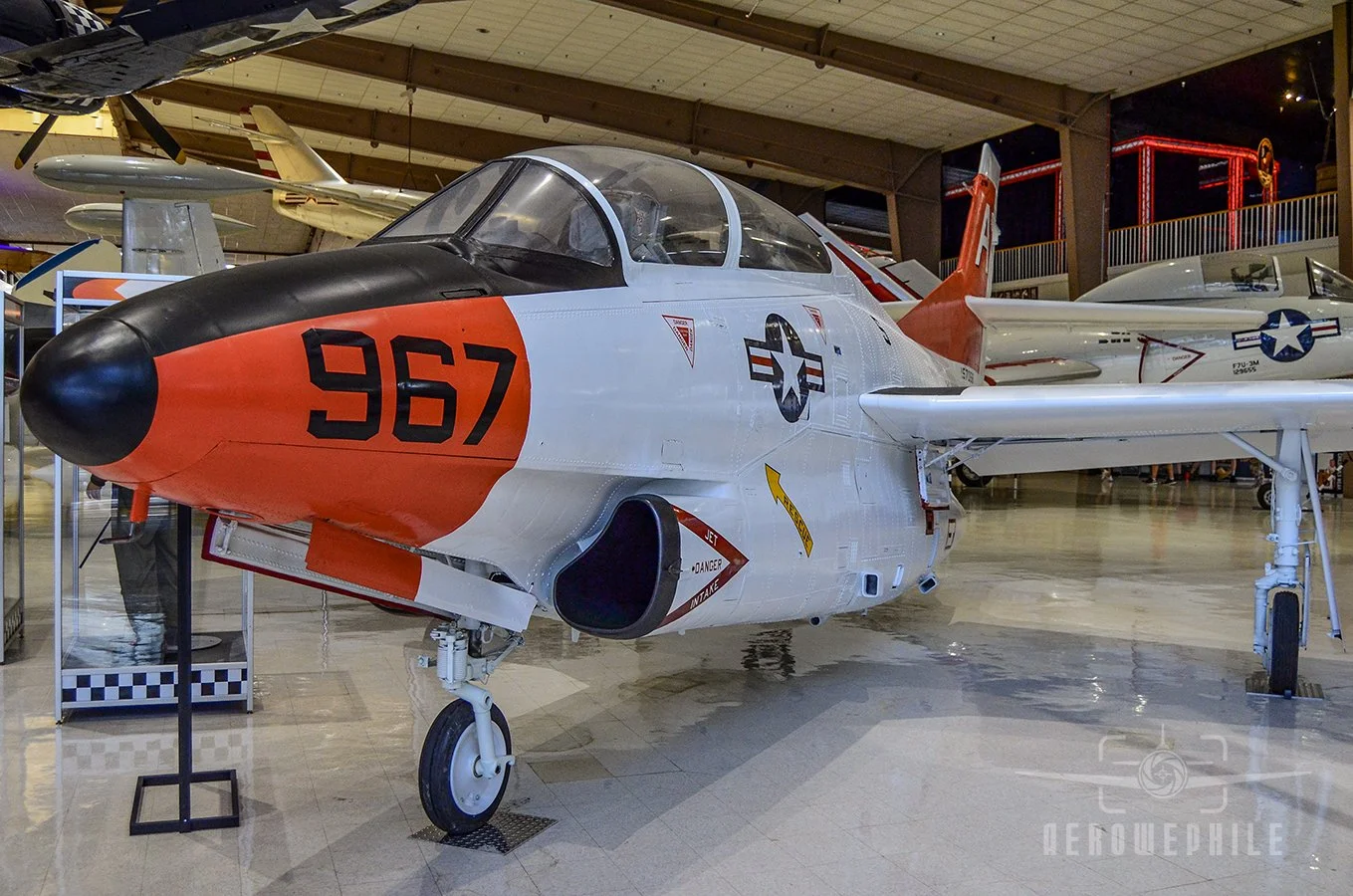 T-2C Bu.158327 North American Buckeye at National Naval Aviation Museum in Pensacola Fl. This T-2C Buckeye was the last one to make an arrested landing on board an aircraft carrier.