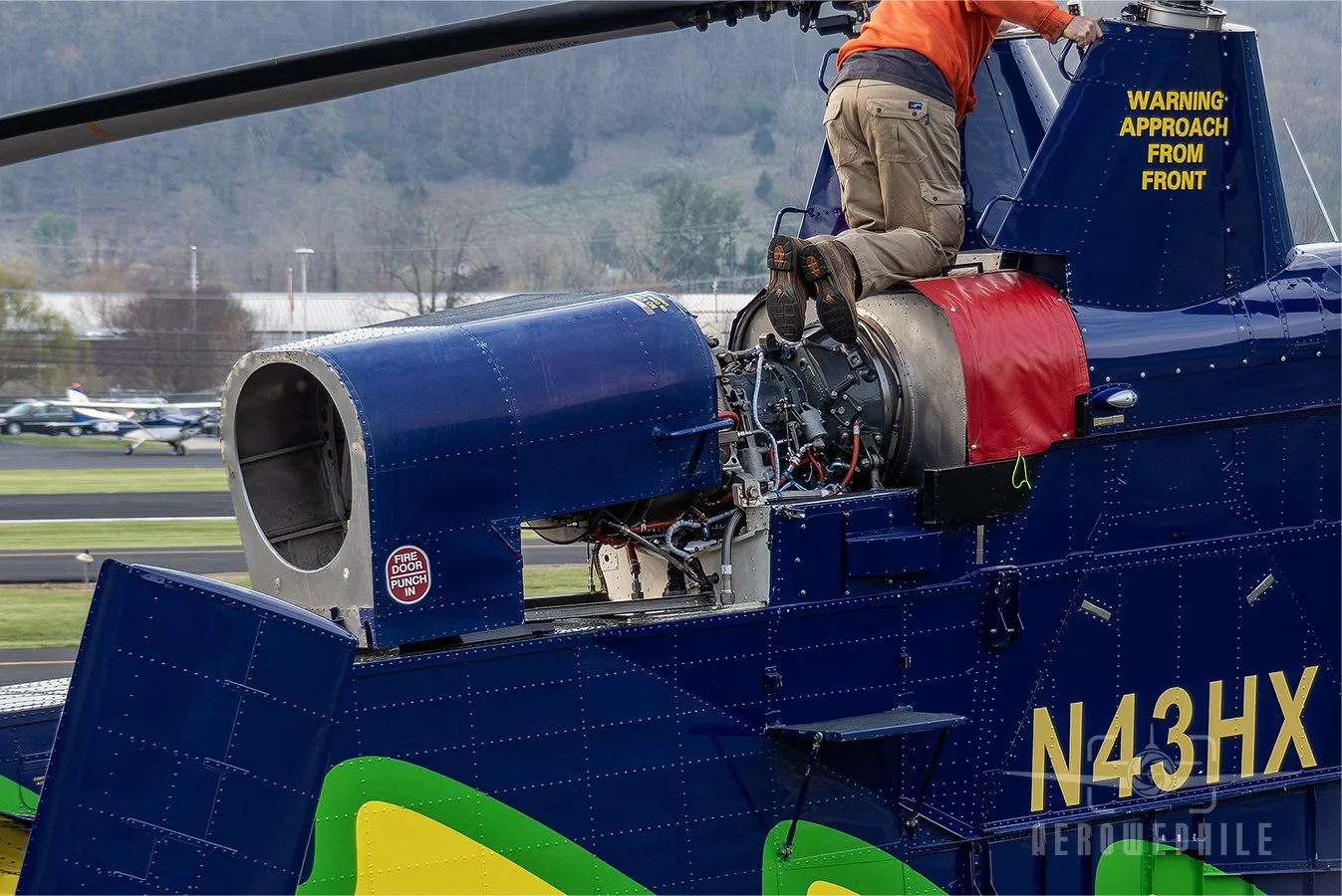 The crew member crawled up on top and revealed a better view of the Honeywell T5317A-1 turboshaft engine.
26Mar26