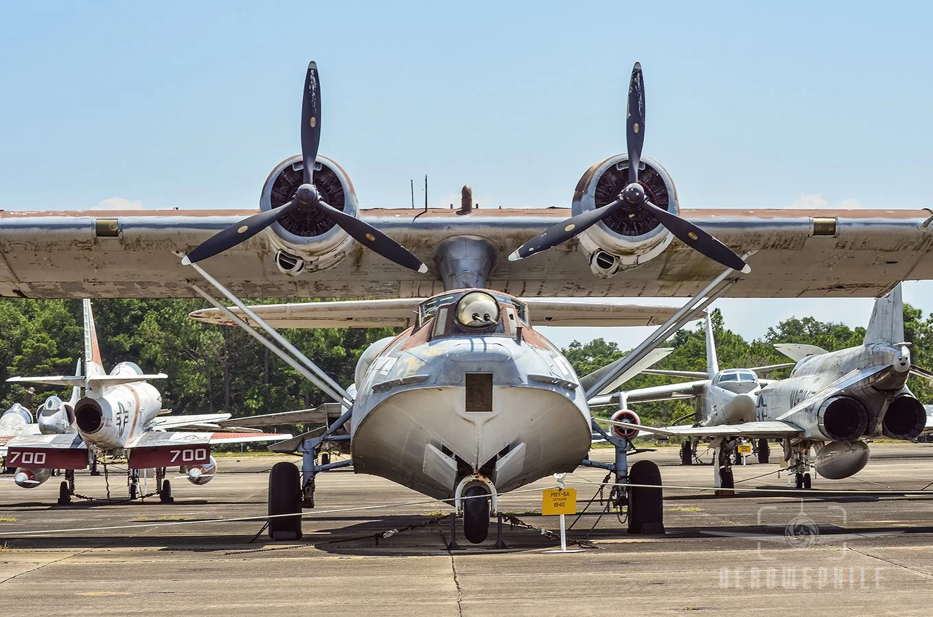 PBY-5A Catalina (Center), A-4 Skyhawk (Left), F-4 Phantom (Right), and a Douglas A-3 Skywarrior (Right-Rear).