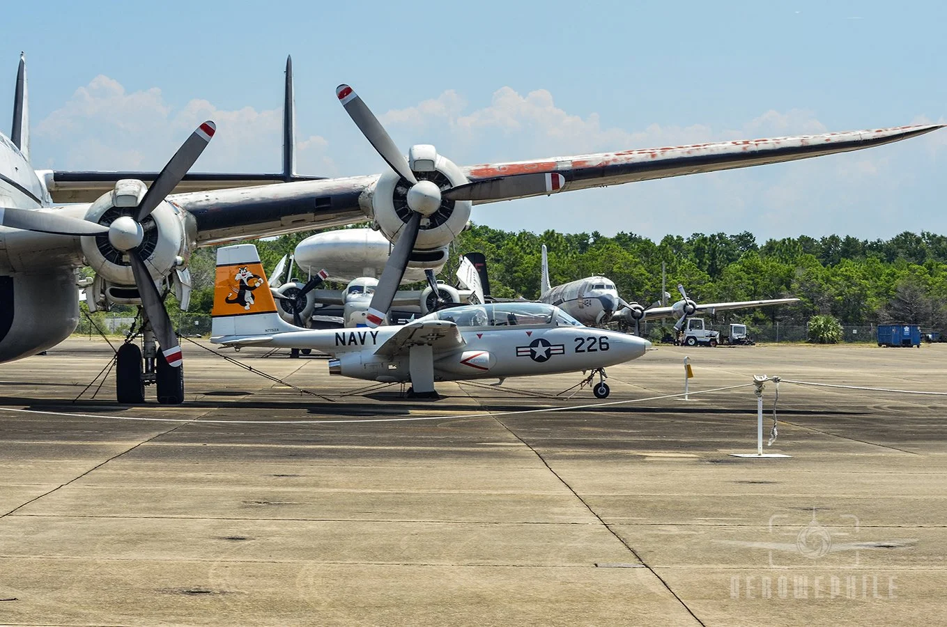 Temco TT-1 Super Pinto, Grumman E-1 Tracer, Douglas VC-118B Liftmaster.