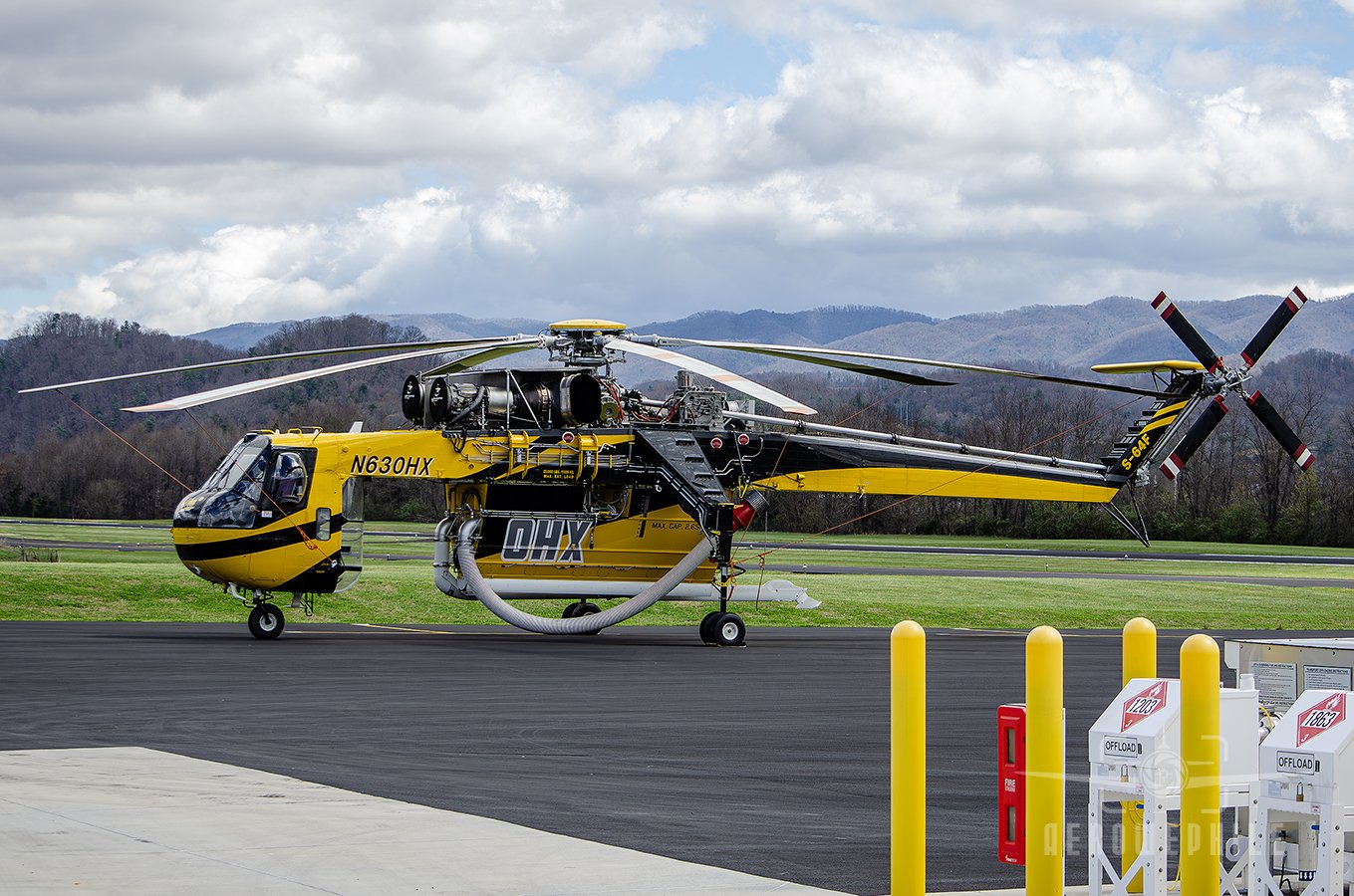 The main rotor dimension of the Sikorsky S-64F Skycrane is 72 ft 0 in. With new composite main rotor blade (CMRB) being manufactured by Erickson Air-Crane, the S-64E/F Skycranes will remain in service for several more decades, allowing them to outliv