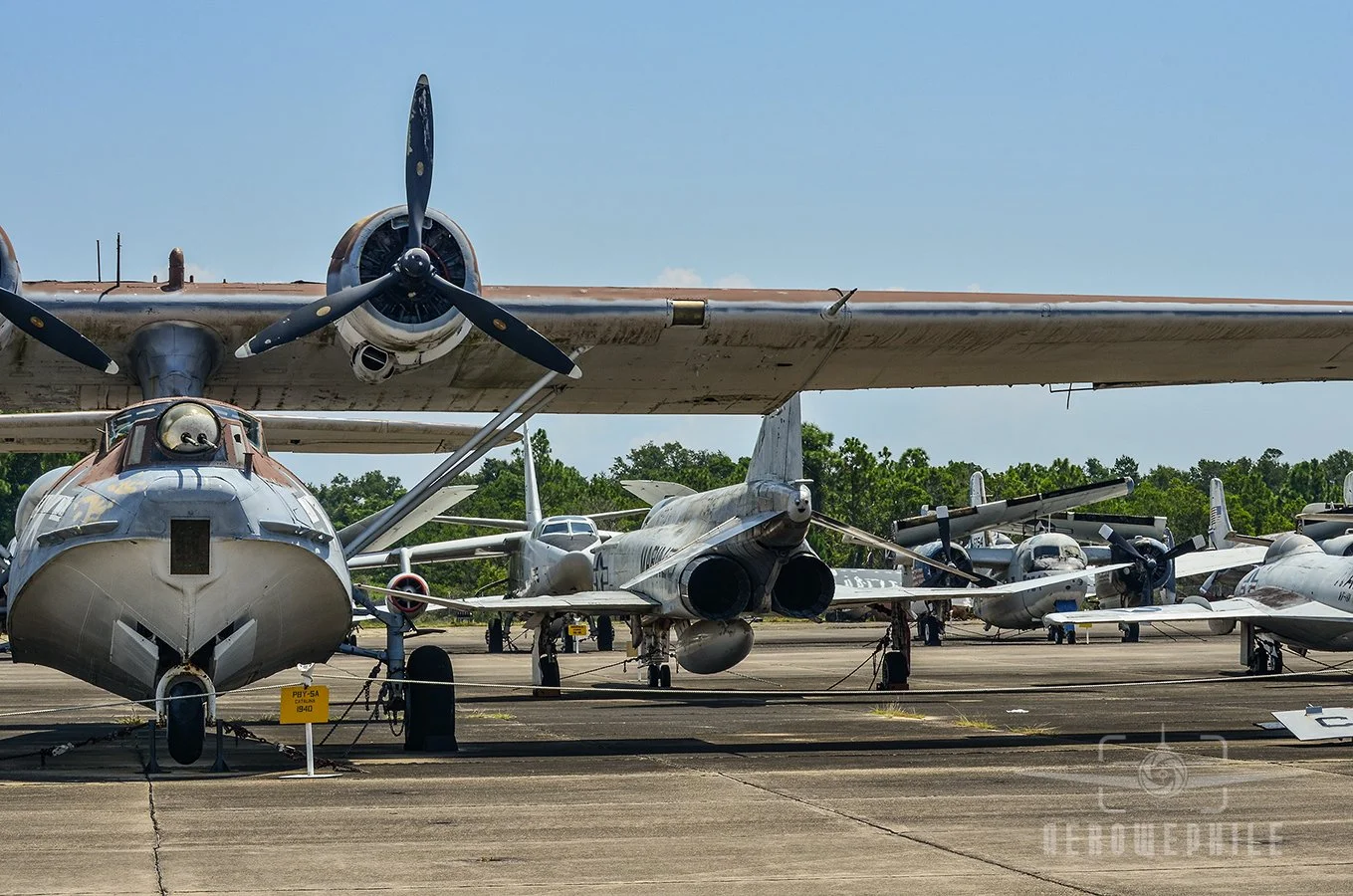 PBY-5A Catalina, F-4 Phantom, Douglas A-3 Skywarrior, Grumman S-2 Tracker.
