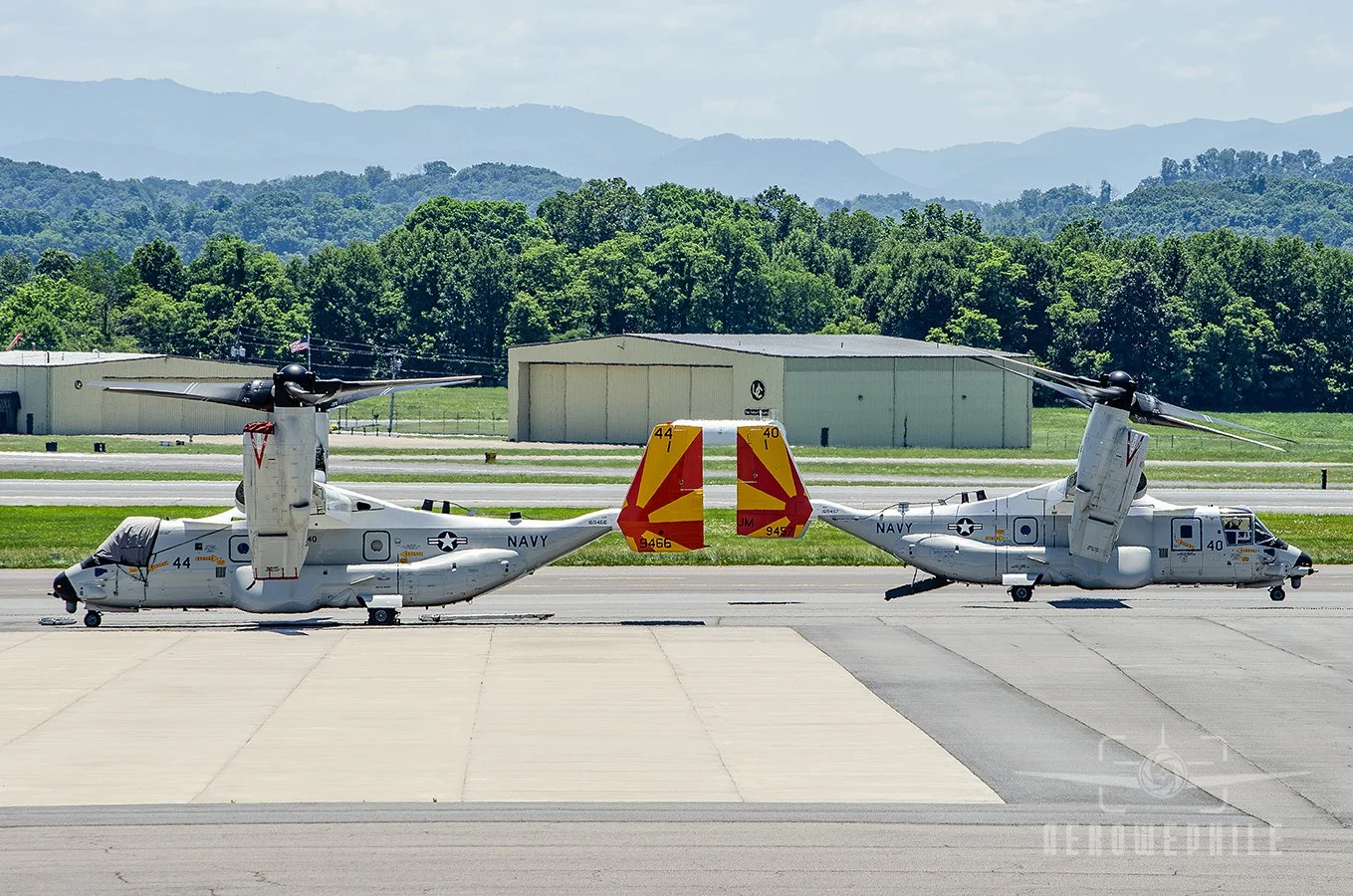 The newly arrived U.S. Navy CMV-22B Osprey was parked so that it appeared to be sitting tail to tail with the stranded Osprey.
04Jun26