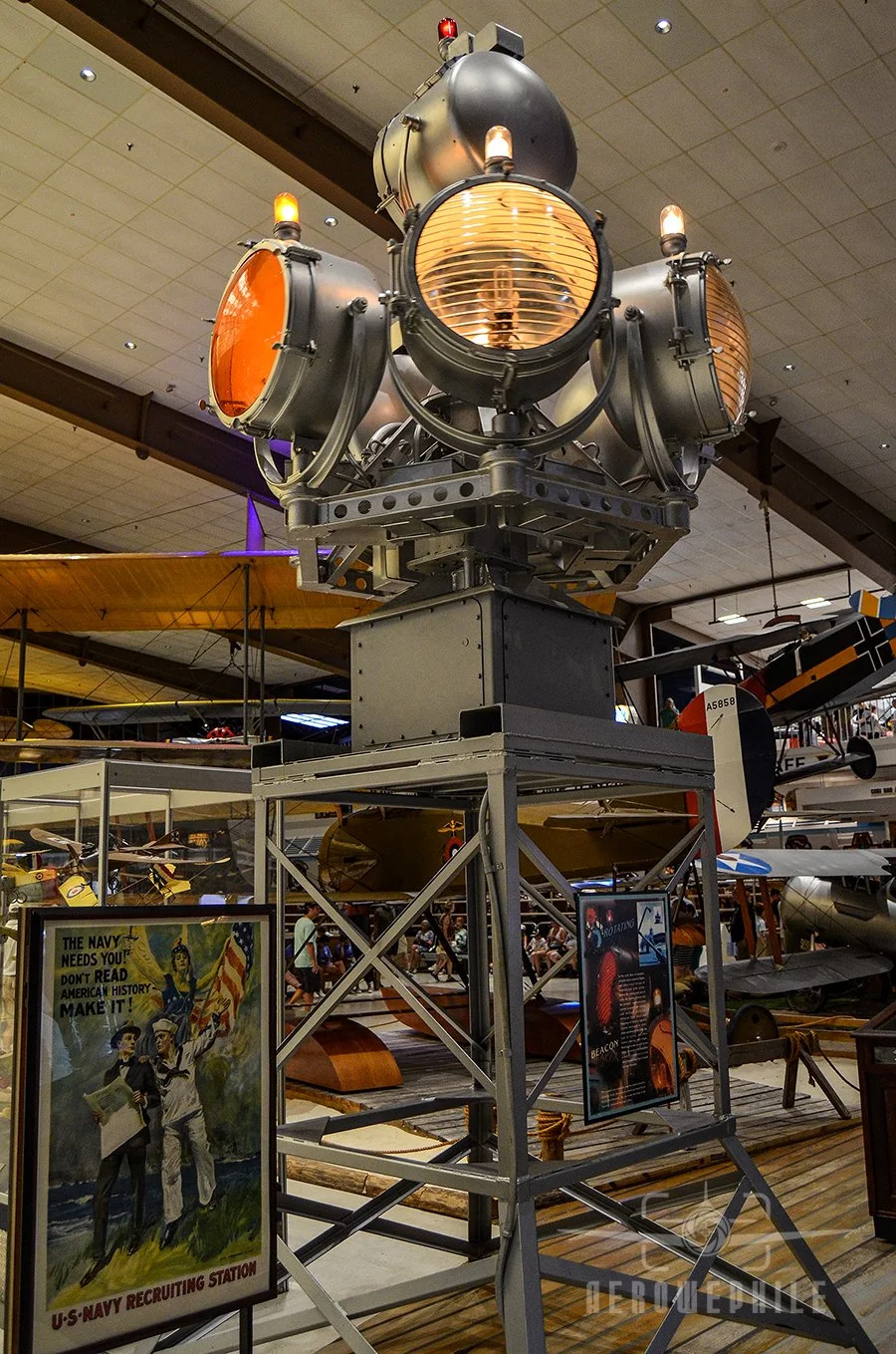 Before the widespread use of radio, the rotating beacon was the primary communication system around both civilian and military airfields. This example was originally atop the control tower at Chevalier Field, the original airfield on board NAS Pensac