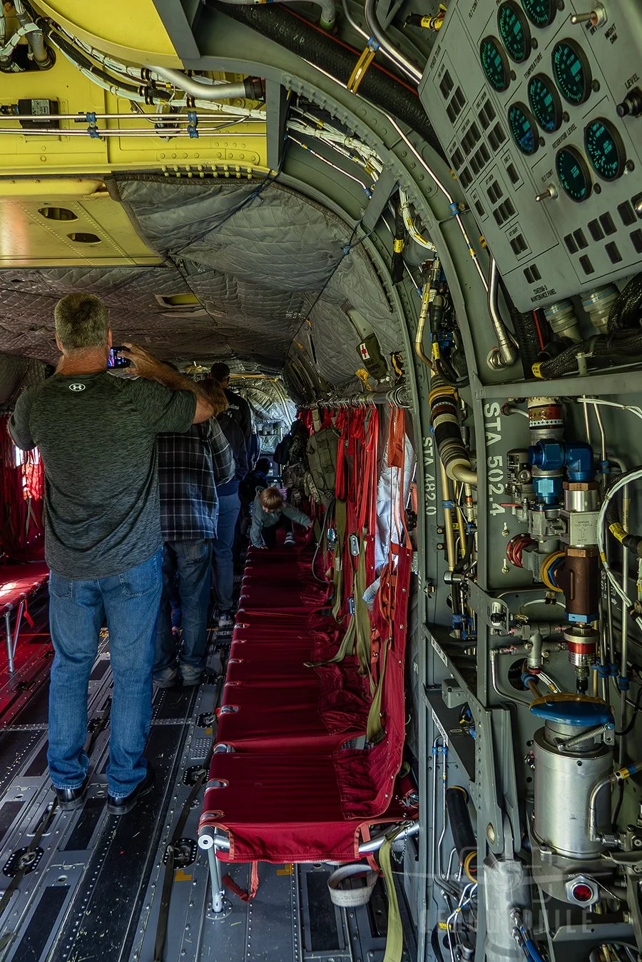 Interior of the CH-47F Chinook is impressive with all the myriad wires and hydraulic lines covering the fuselage. Wings & Wheels - Greeneville Municipal Airport (GCY) 
02May26