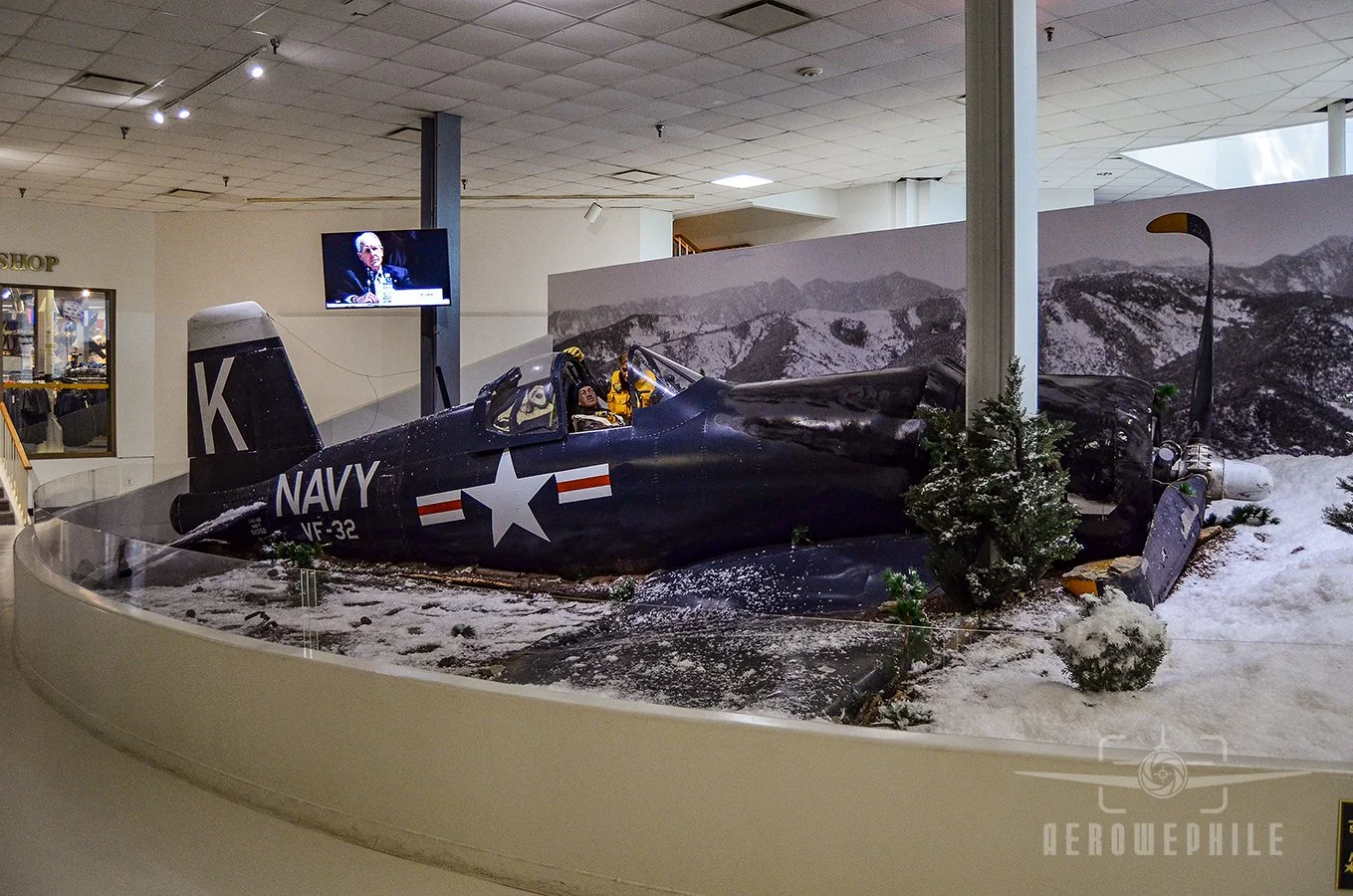 The Korean War exhibit includes a diorama depicting the attempted rescue of ENS Jesse L. Brown, the first African American to complete flight training and become a Naval Aviator, by squadronmate LTJG Thomas Hudner Jr. on December 4, 1950.