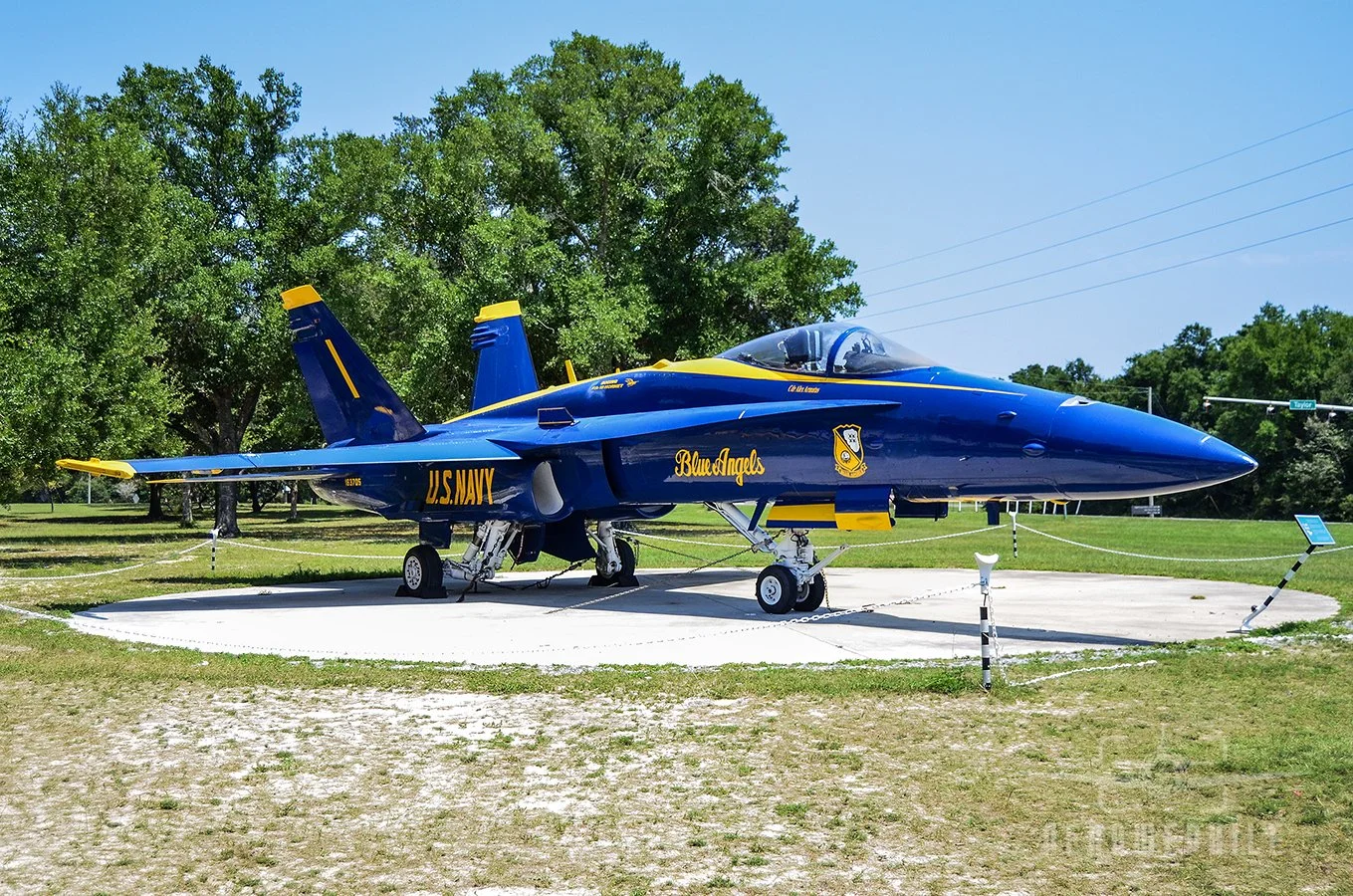 This F/A-18A Hornet (Bureau Number 161959) is in the markings of the Blue Angels Navy Flight Demonstration Squadron to which it was assigned before acquisition by the Museum.