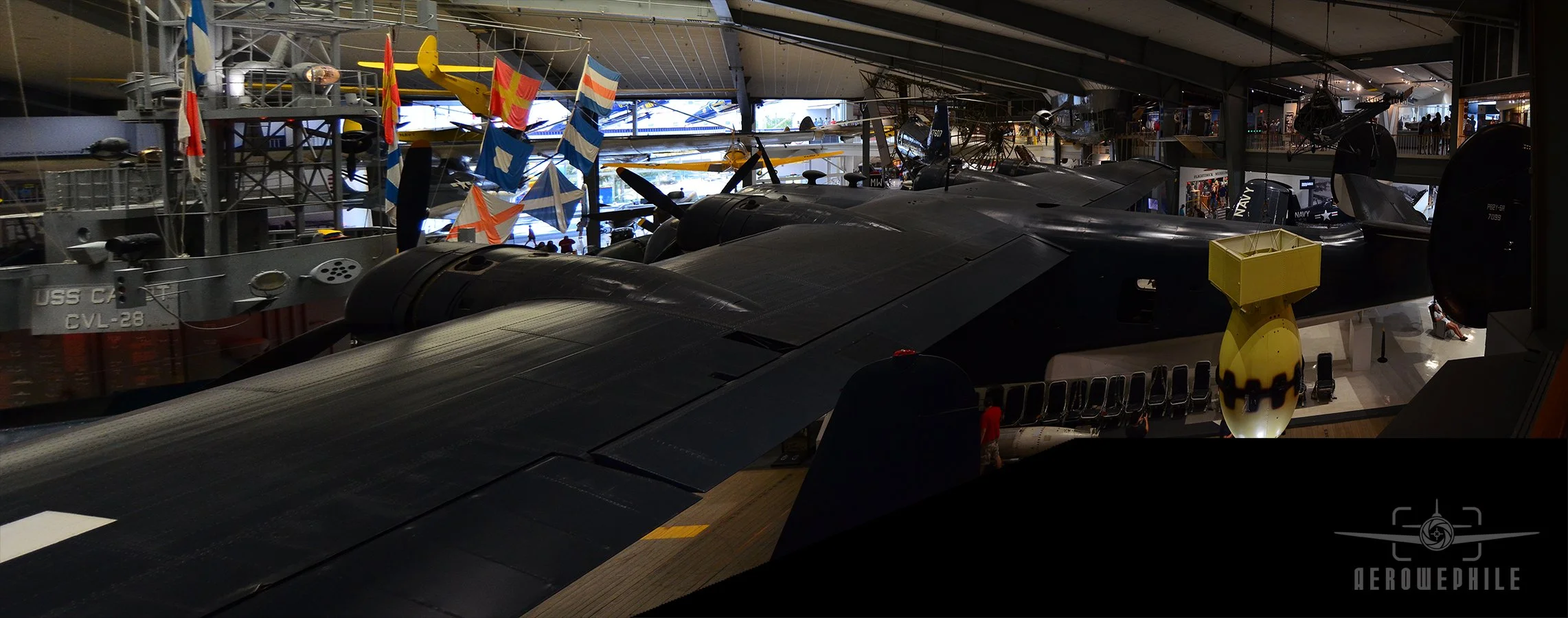 Second floor view of the West Wing,
The Consolidated PB4Y Coronado in the foreground; this seaplane delivered Adm. Nimitz to Tokyo for the signing of the Japanese surrender.