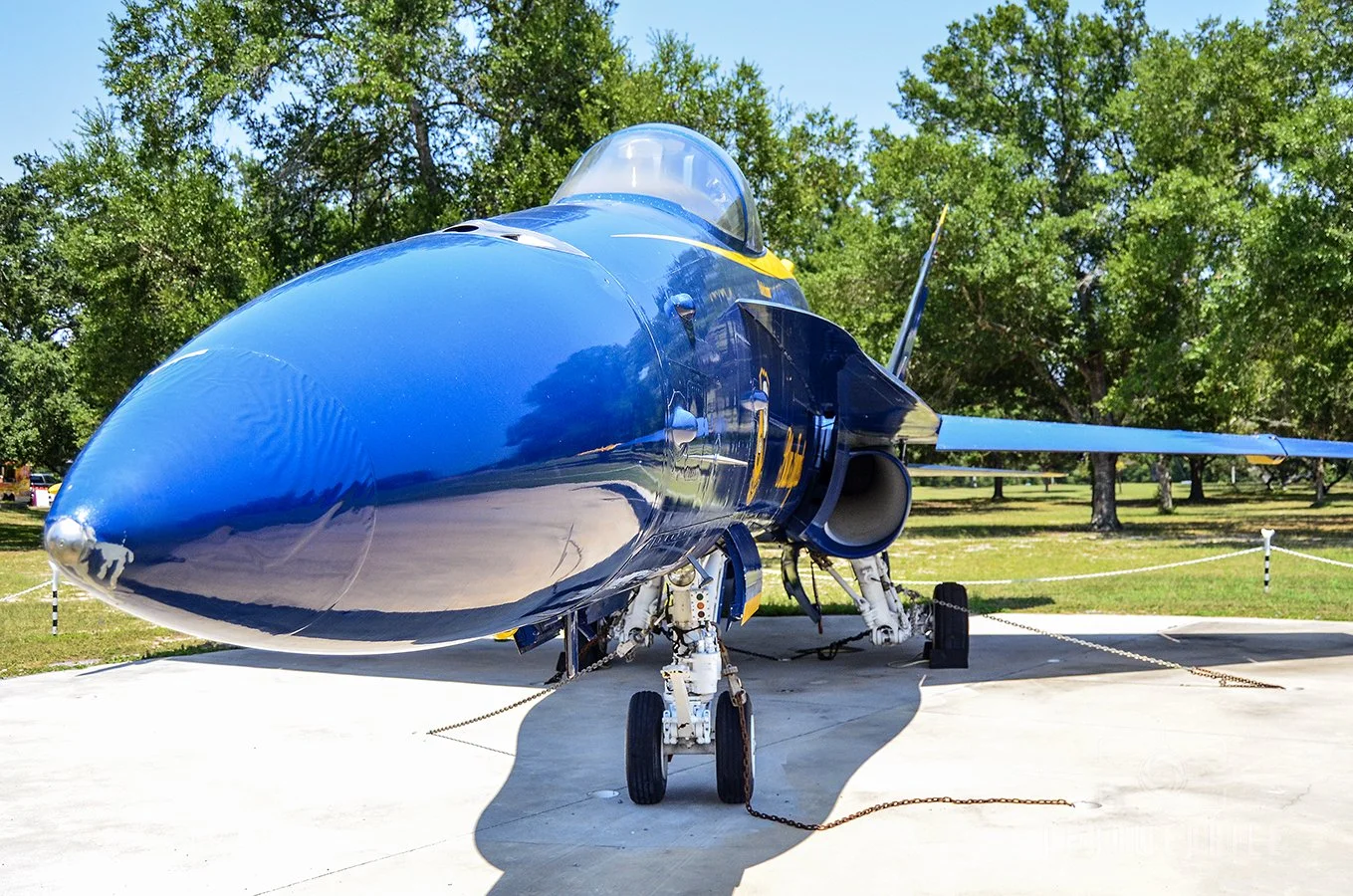 This F/A-18A Hornet flew with the “Blue Dolphins,” until 1997 when it was assigned to the Blue Angels. It flew with the Navy Flight Demonstration Squadron until 2010. It was accessioned into the National Naval Aviation Museum Collection in 2011.
