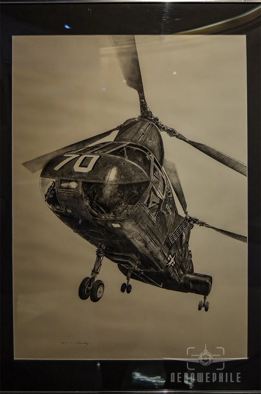 Naval Aviation Art Gallery - Title: Sea Knight Close Up - A CH-46 Sea Knight, a twin-engine design born during the Vietnam War continues to airlift Marines in Iraq and only recently retired as a primary platform for vertical replenishment for ships a